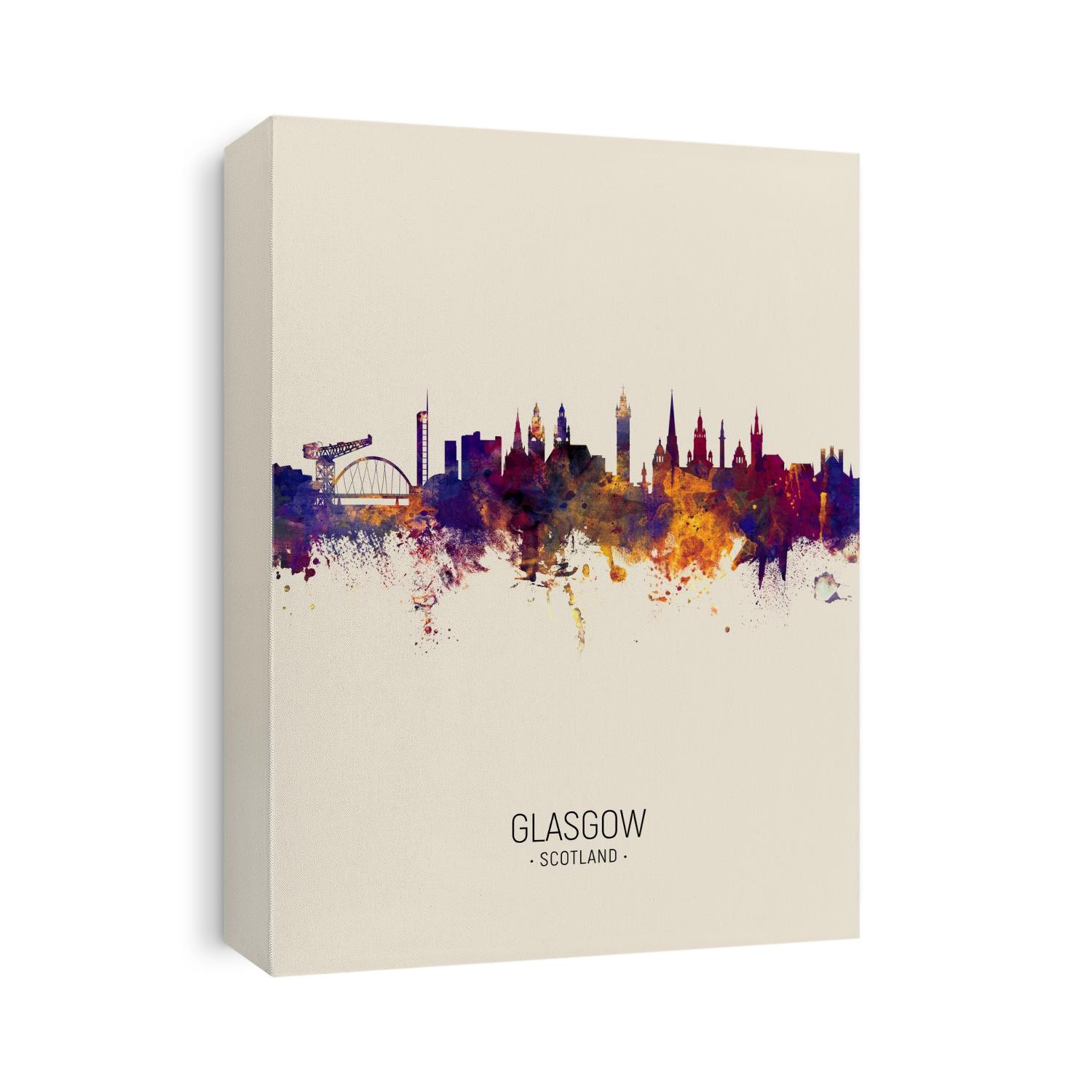 Watercolor art print of the skyline of Glasgow, Scotland, United Kingdom