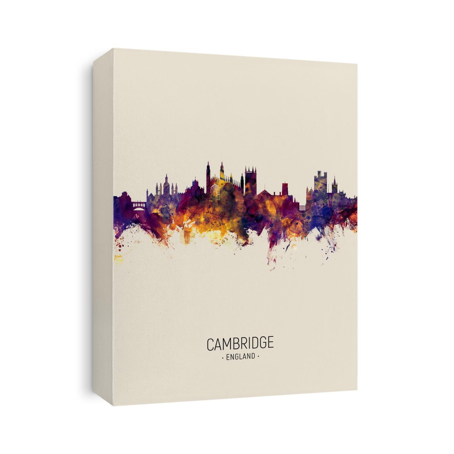 Watercolor art print of the skyline of Cambridge, England, United Kingdom
