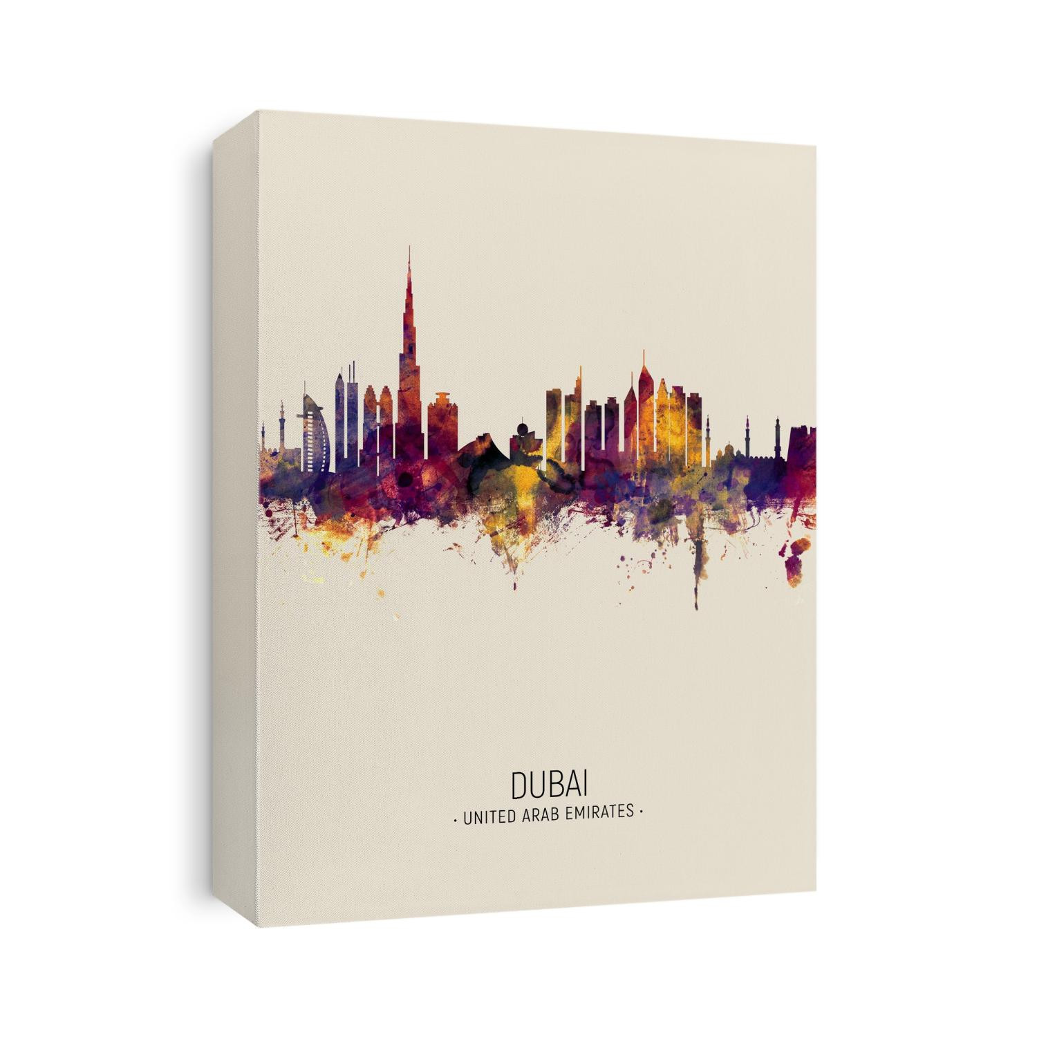 Watercolor art print of the skyline of Dubai, United Arab Emirates