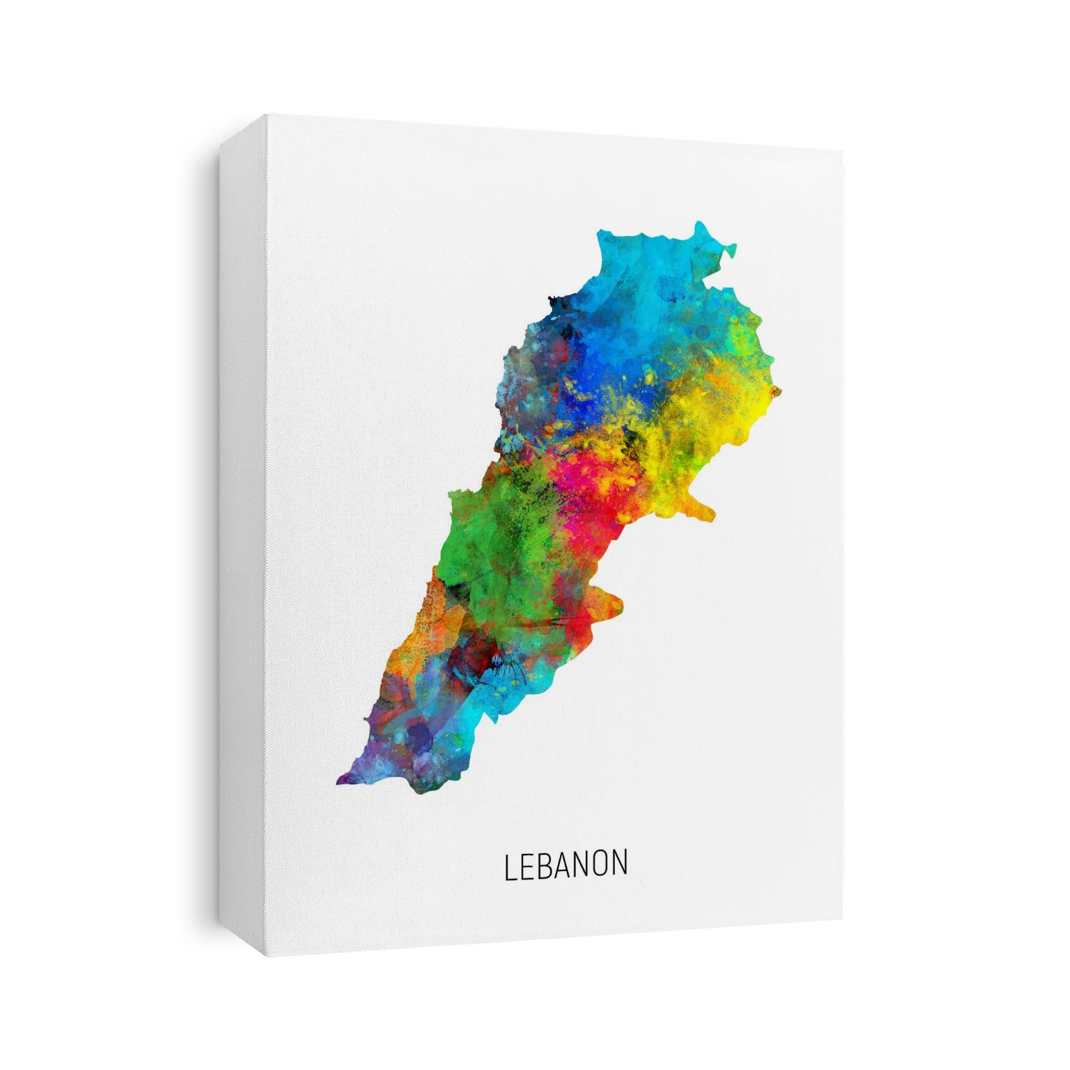 A watercolor map of Lebanon