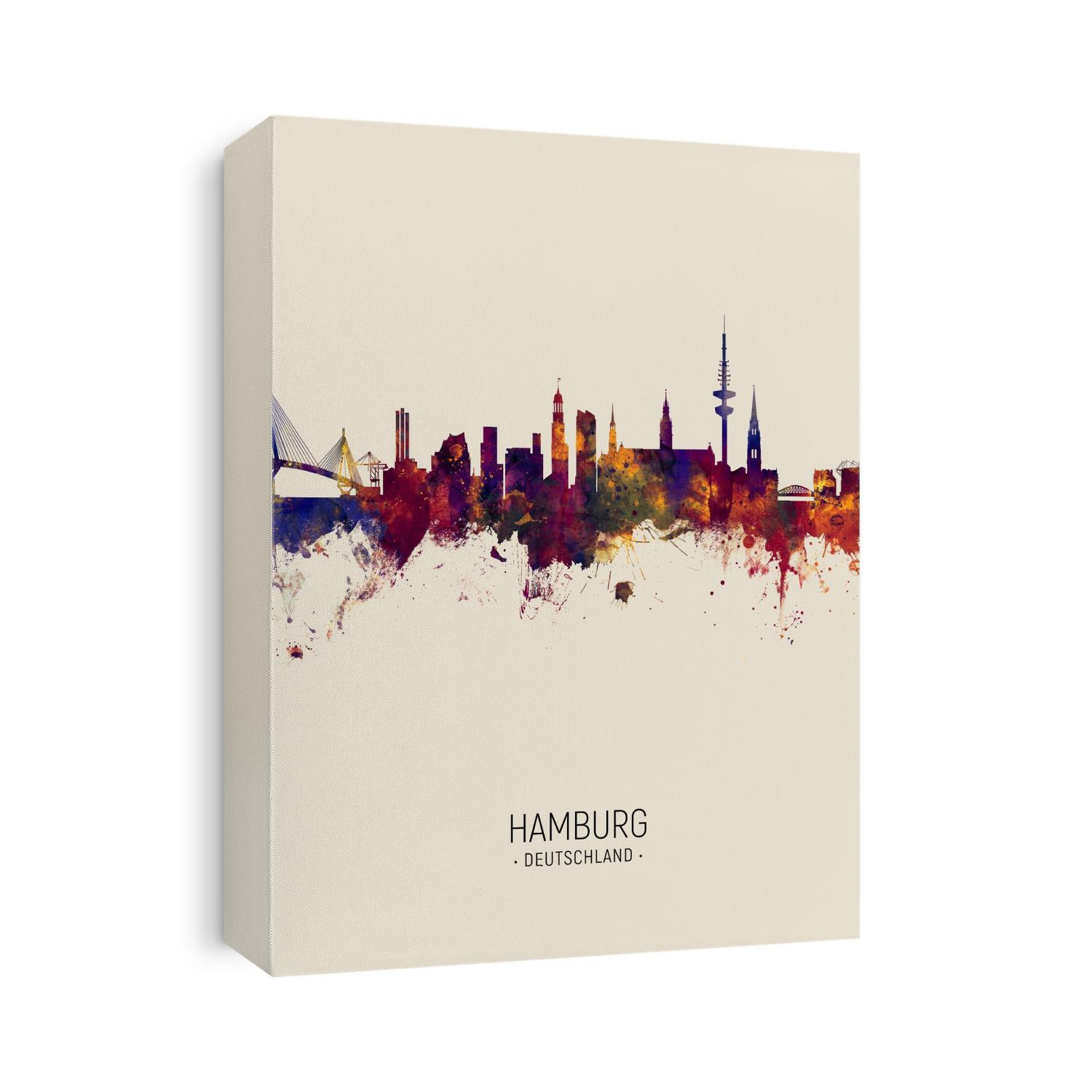 Watercolor art print of the skyline of Hamburg, Germany