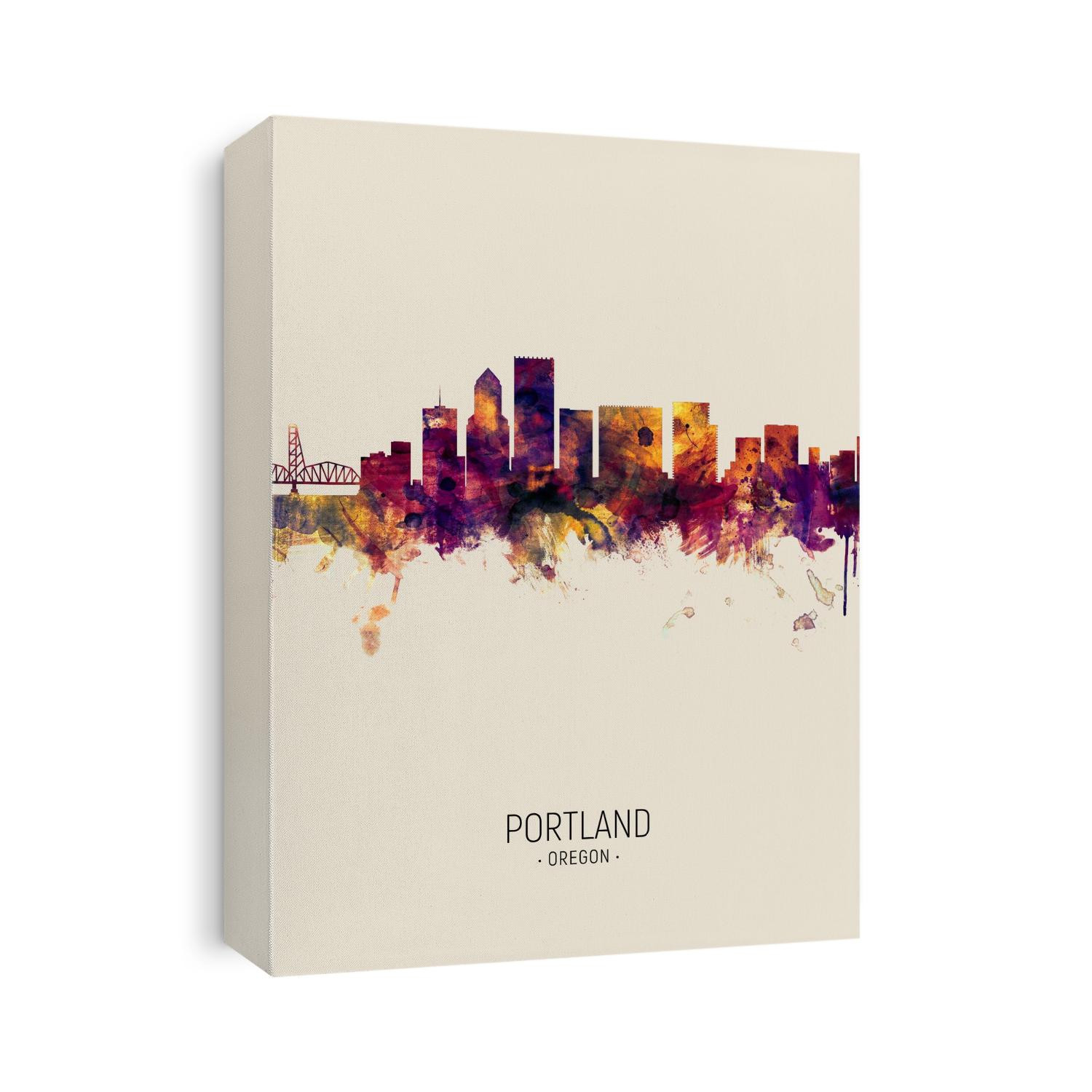 Watercolor art print of the skyline of Portland, Oregon, United States