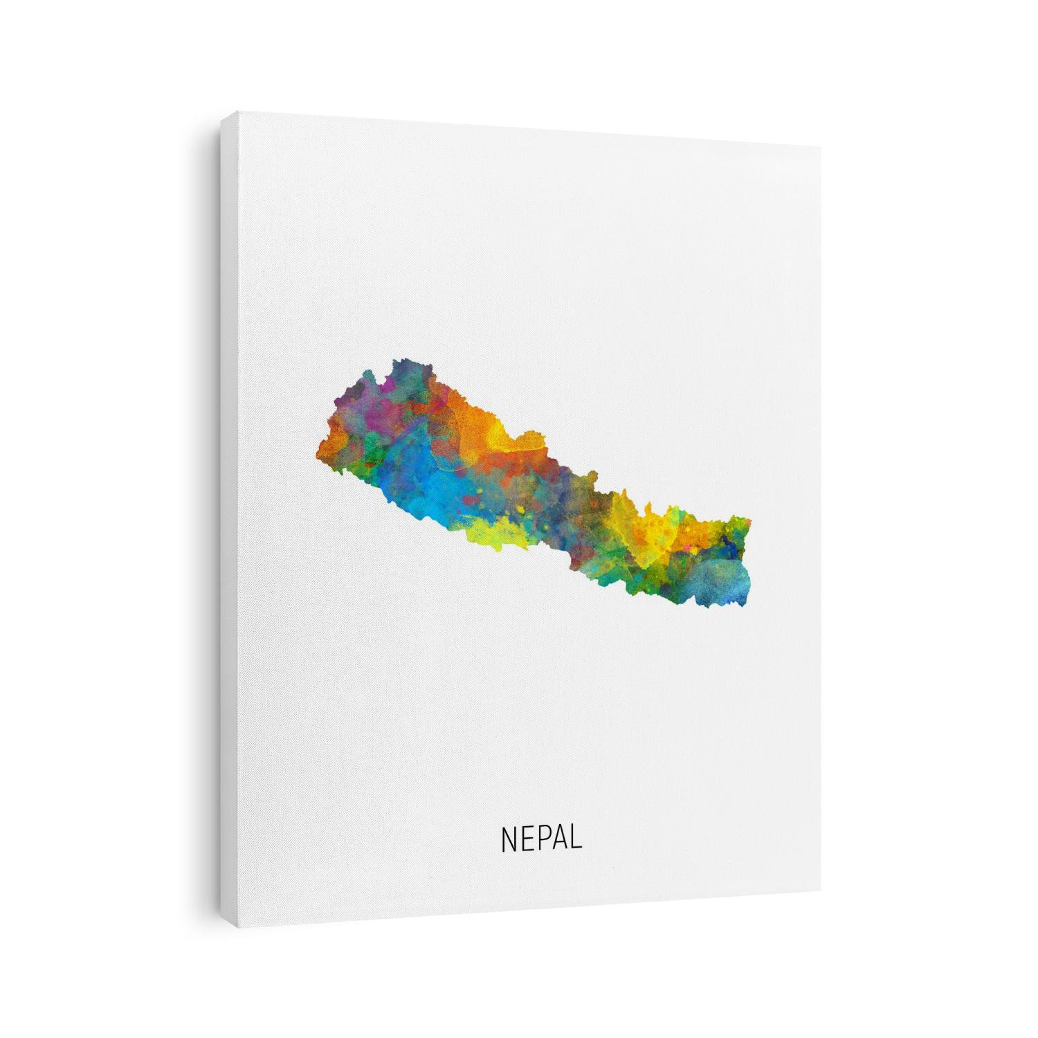 A watercolor map of Nepal