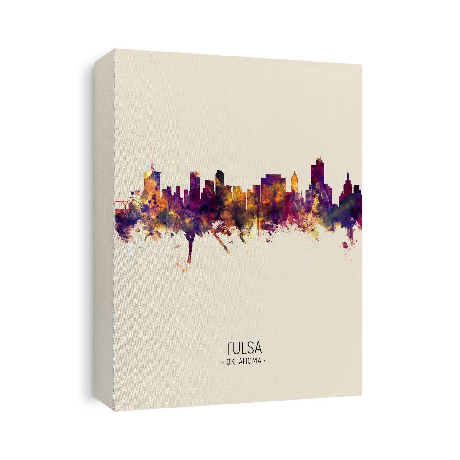 Watercolor art print of the skyline of Tulsa, Oklahoma, United States