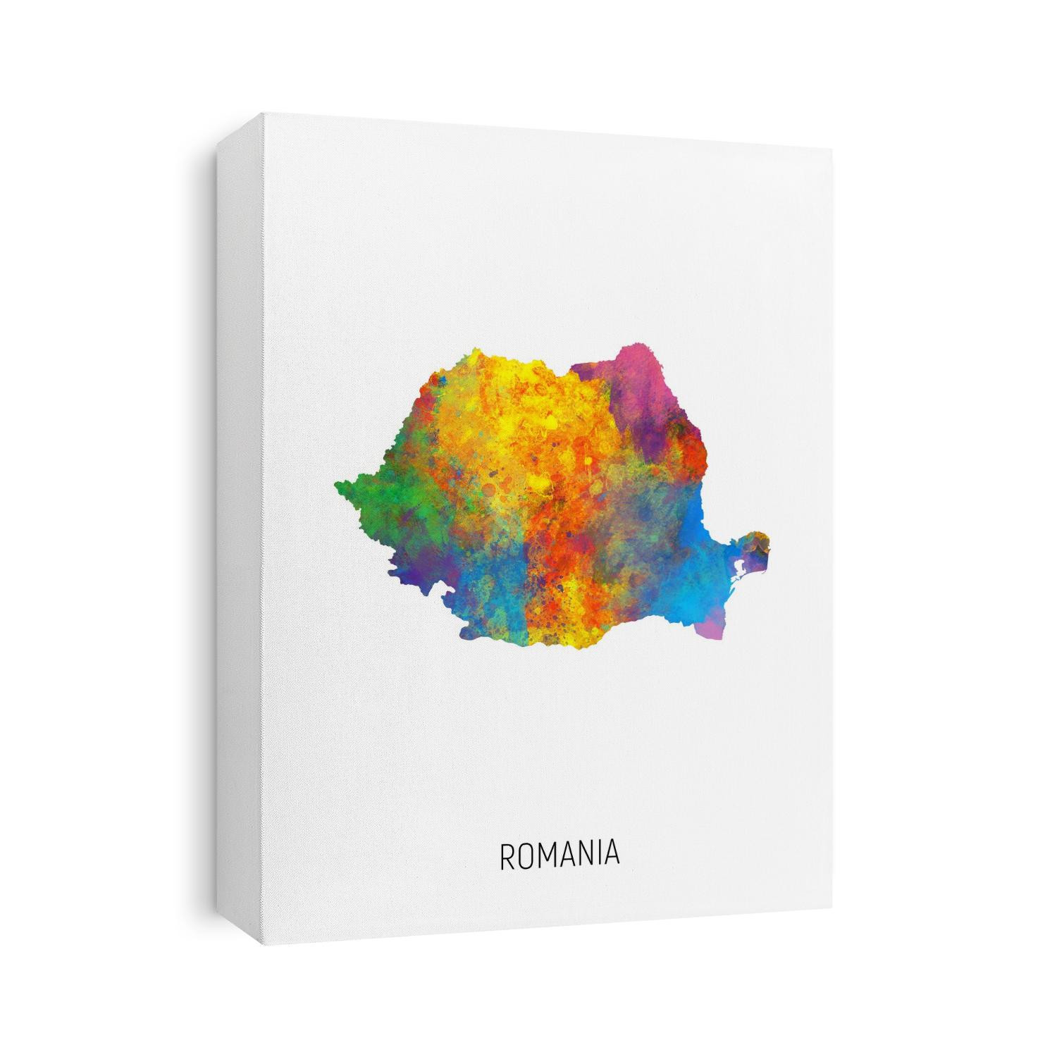 A watercolor map of Romania