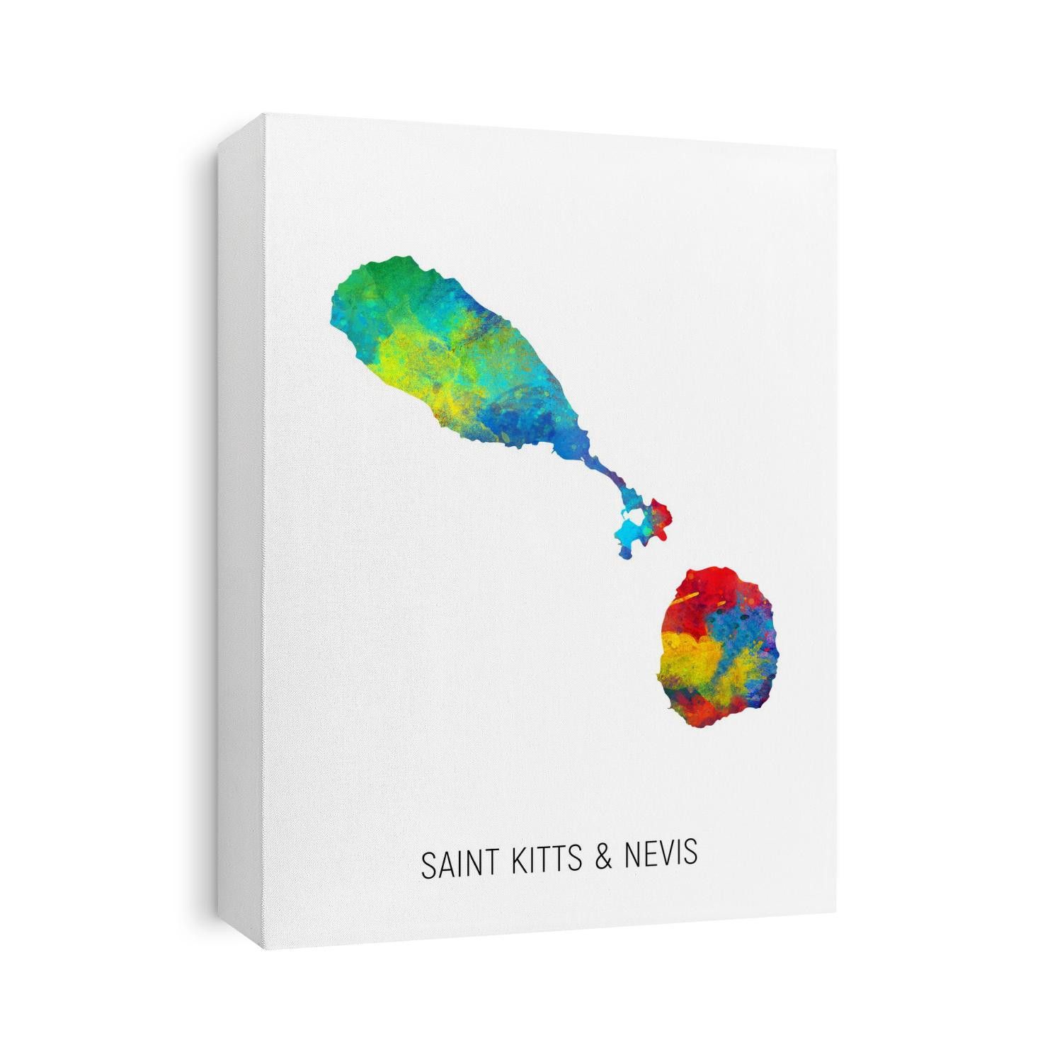 A watercolor map of Saint Kitts & Nevis