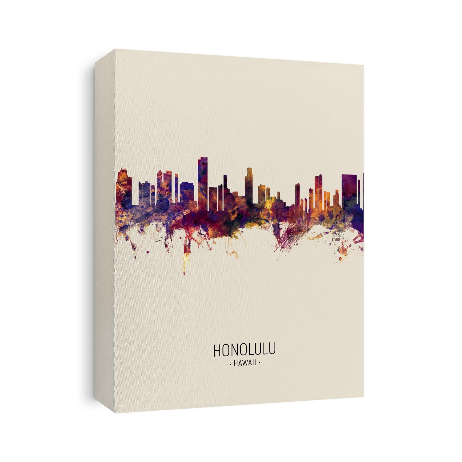 Watercolor art print of the skyline of Honolulu, Hawaii, United States