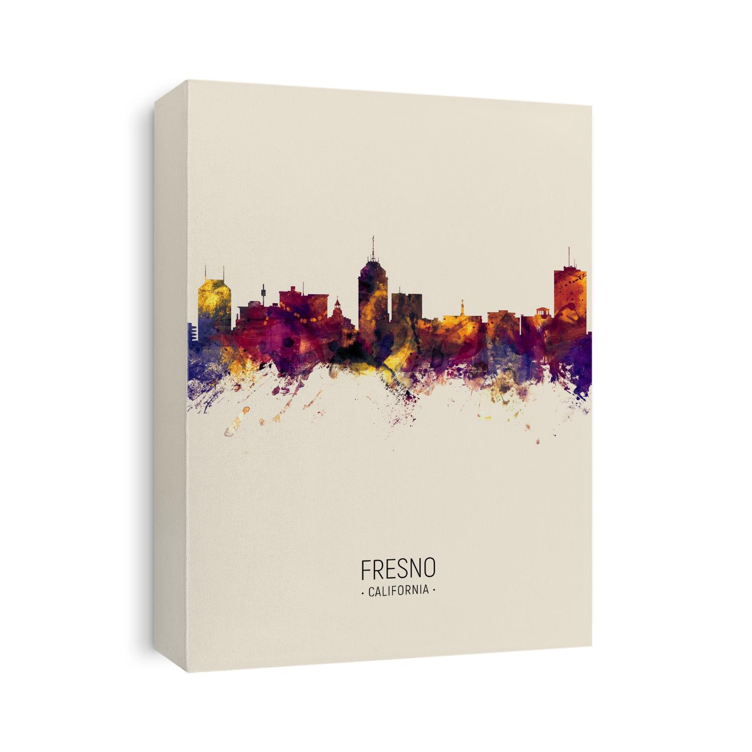 Watercolor art print of the skyline of Fresno, California, United States