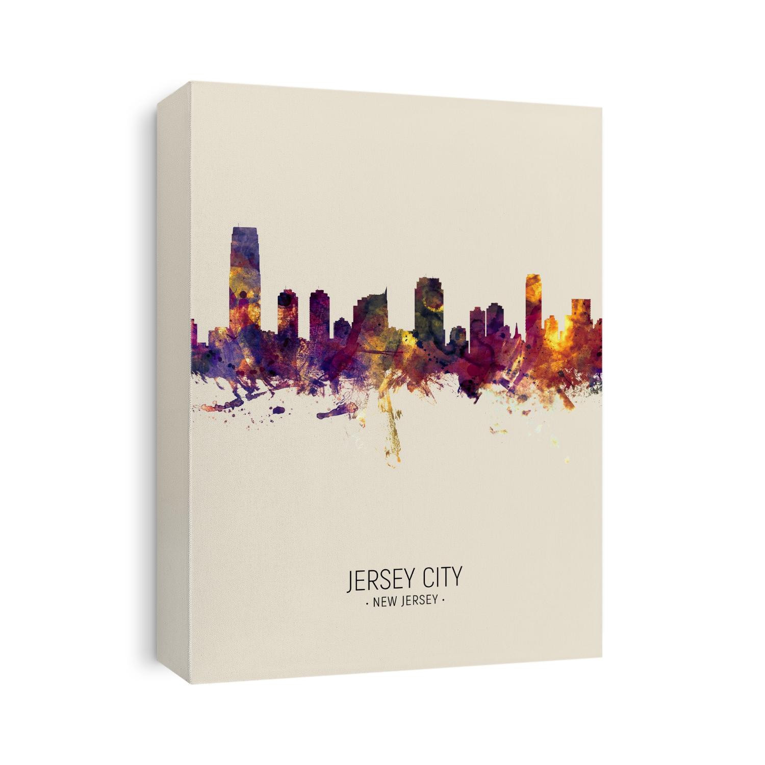 Watercolor art print of the skyline of Jersey City, New Jersey, United States