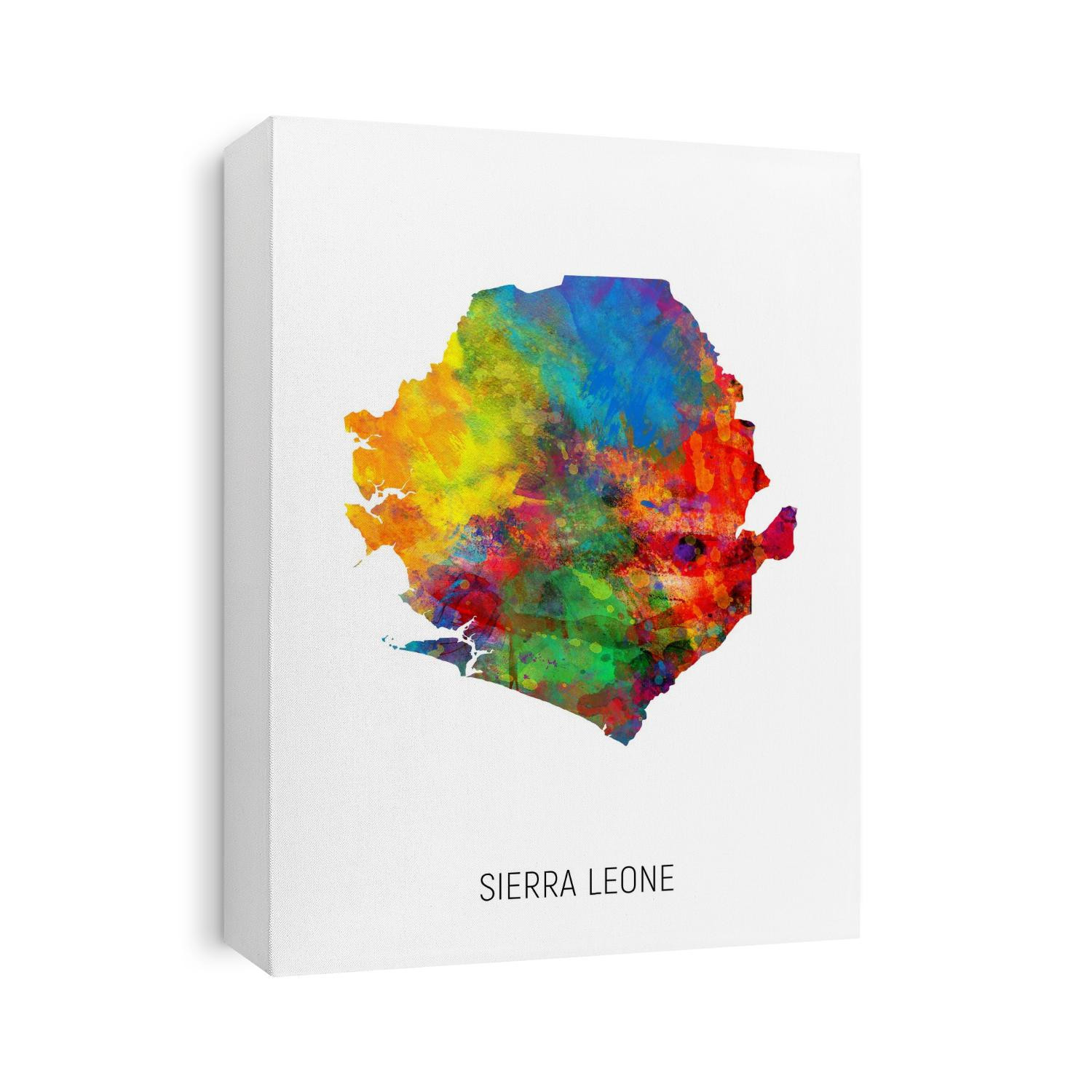 A watercolor map of Sierra Leone