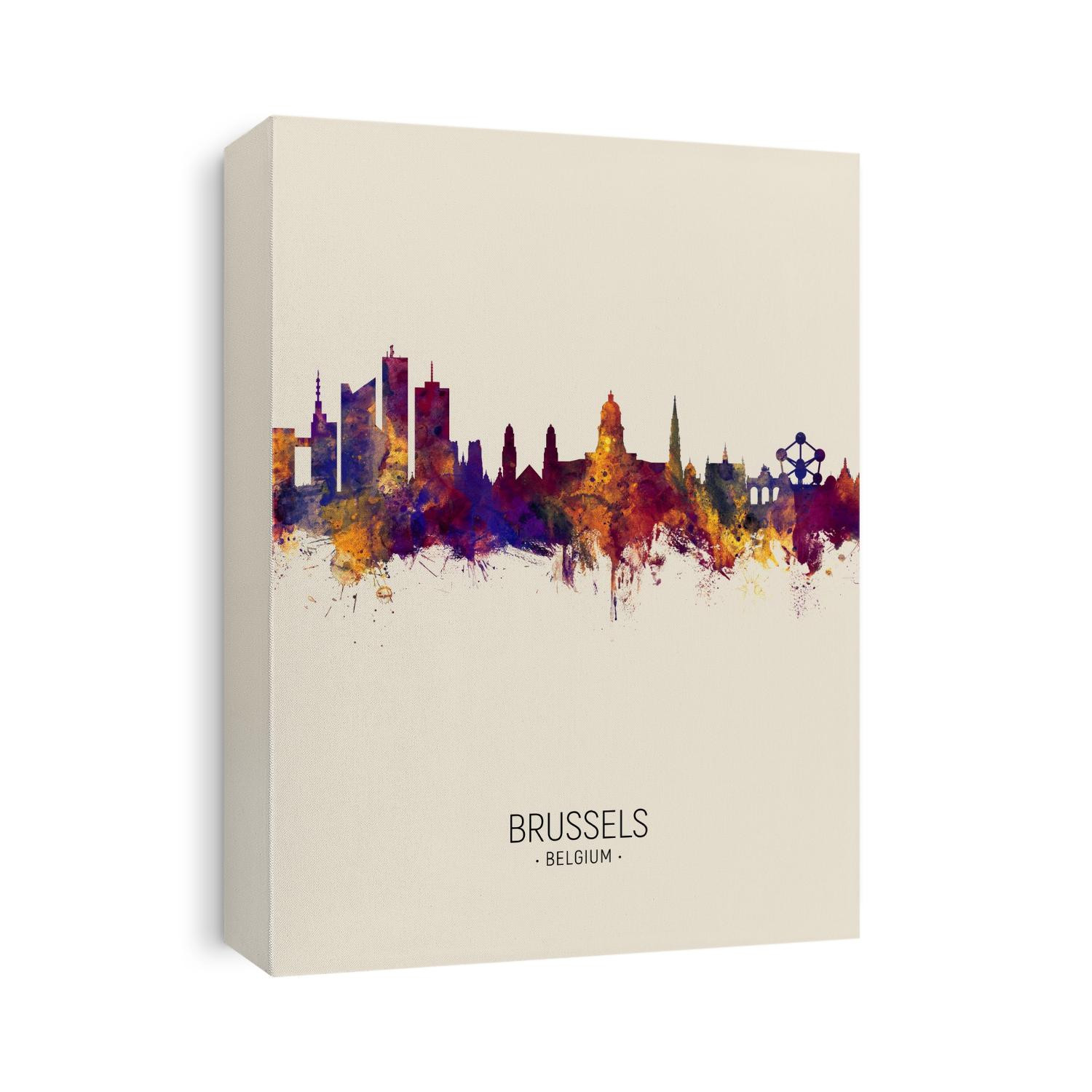 Watercolor art print of the skyline of Brussels, Belgium