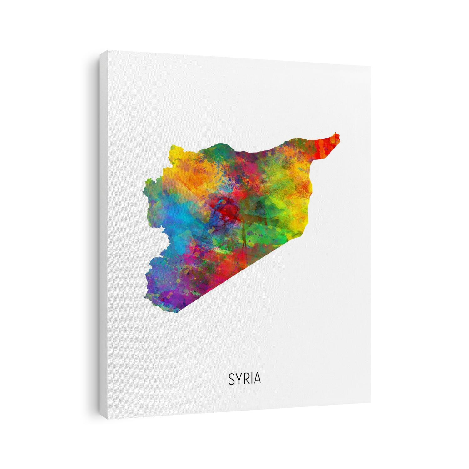 A watercolor map of Syria