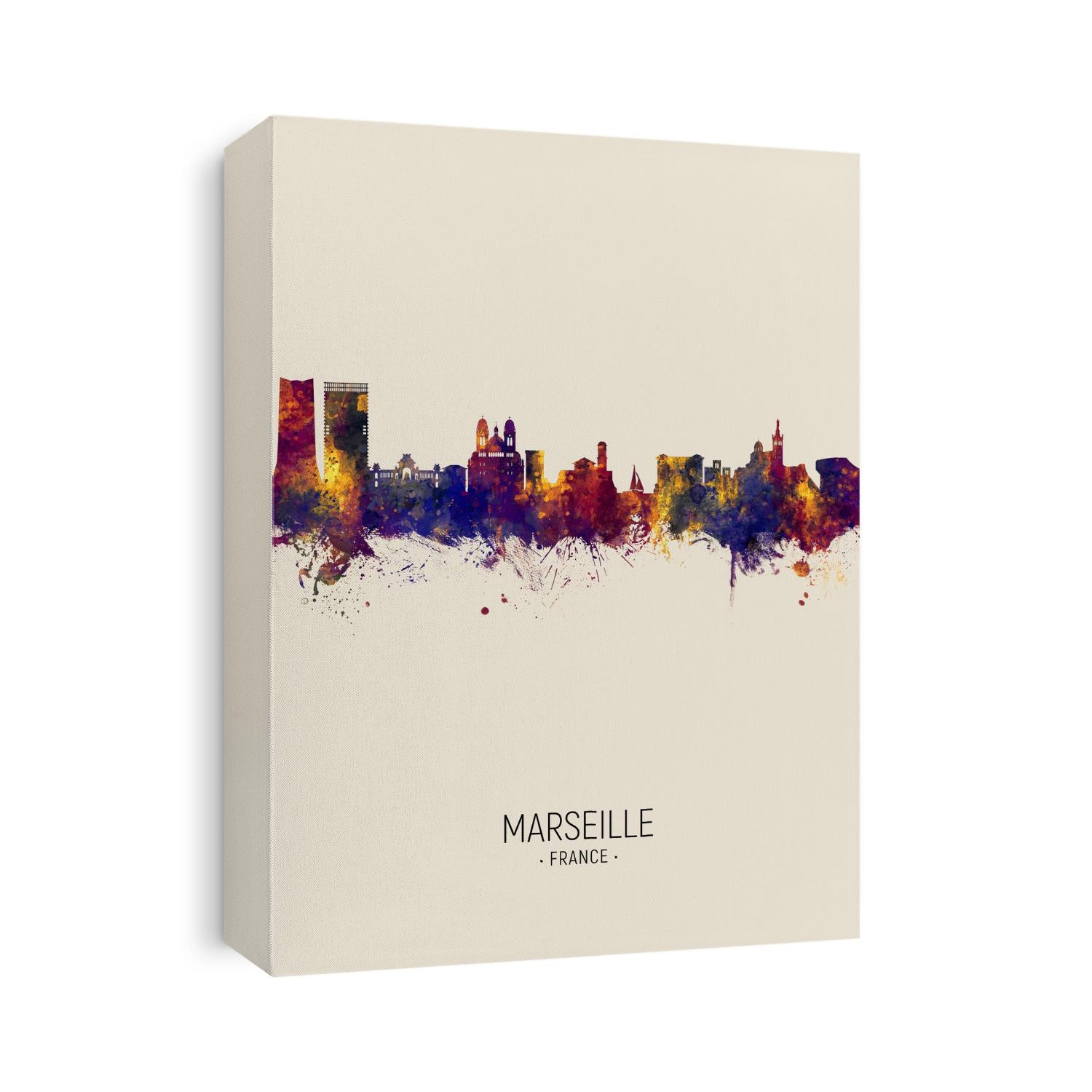 Watercolor art print of the skyline of Marseille, France