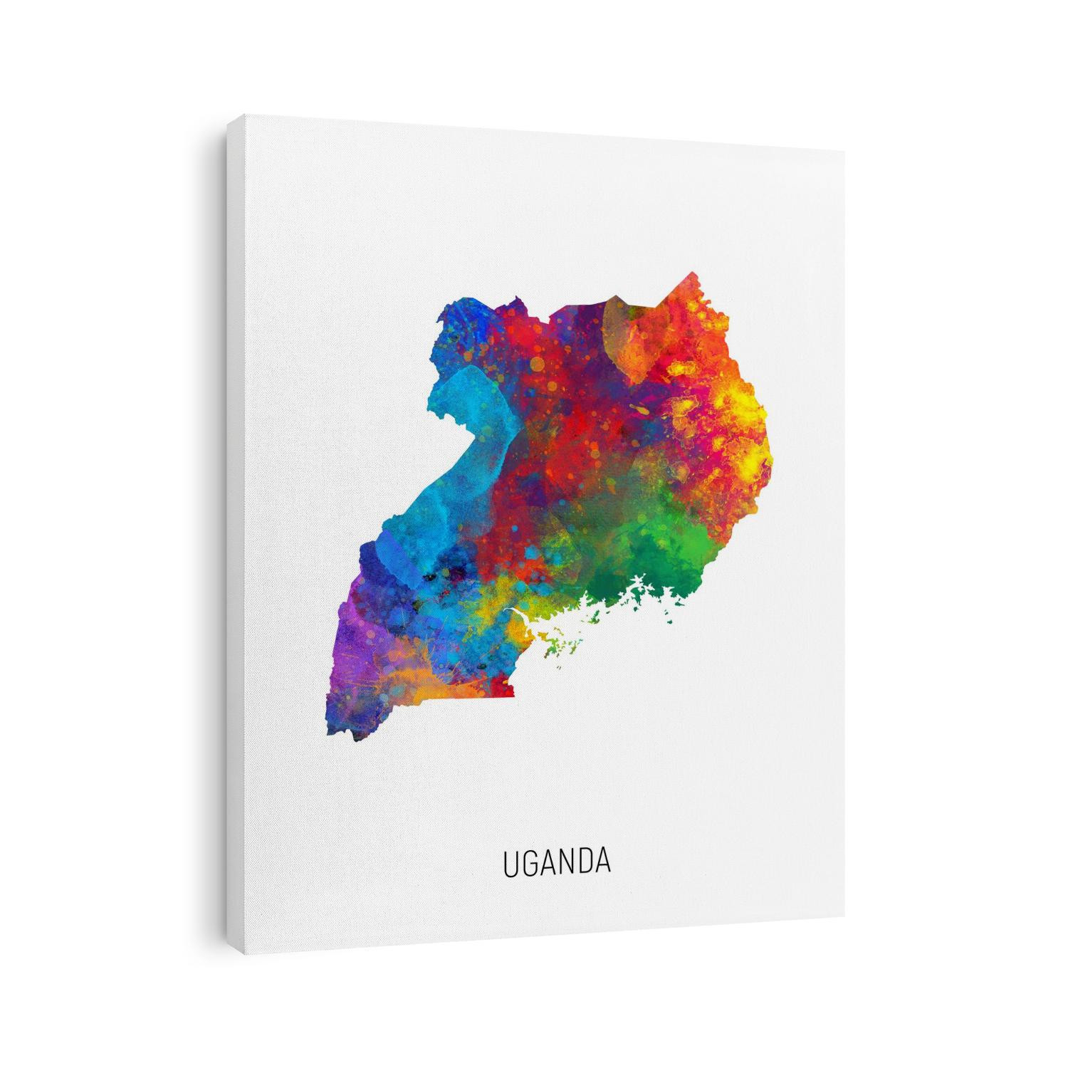 A watercolor map of Uganda