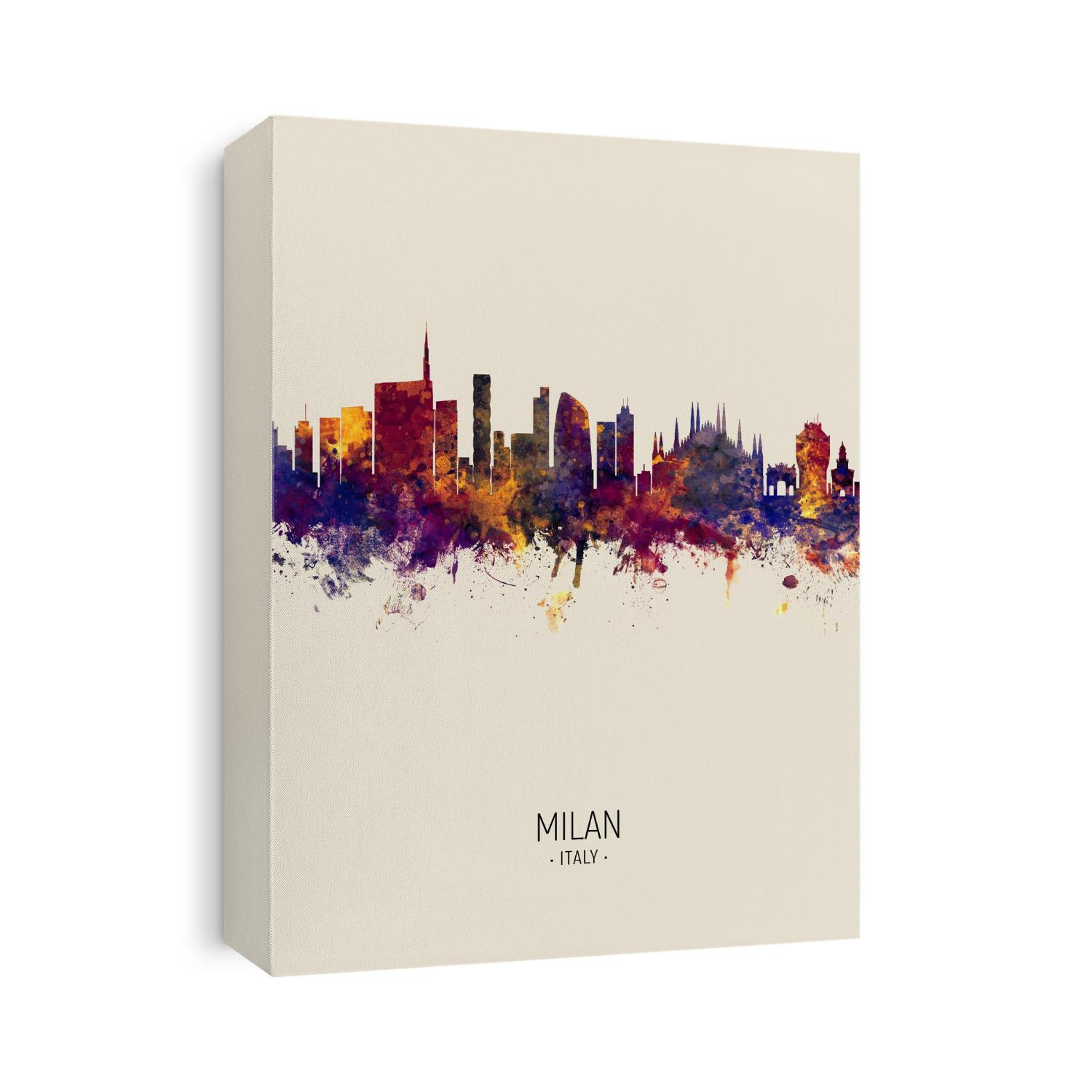 Watercolor art print of the skyline of Milan, Italy