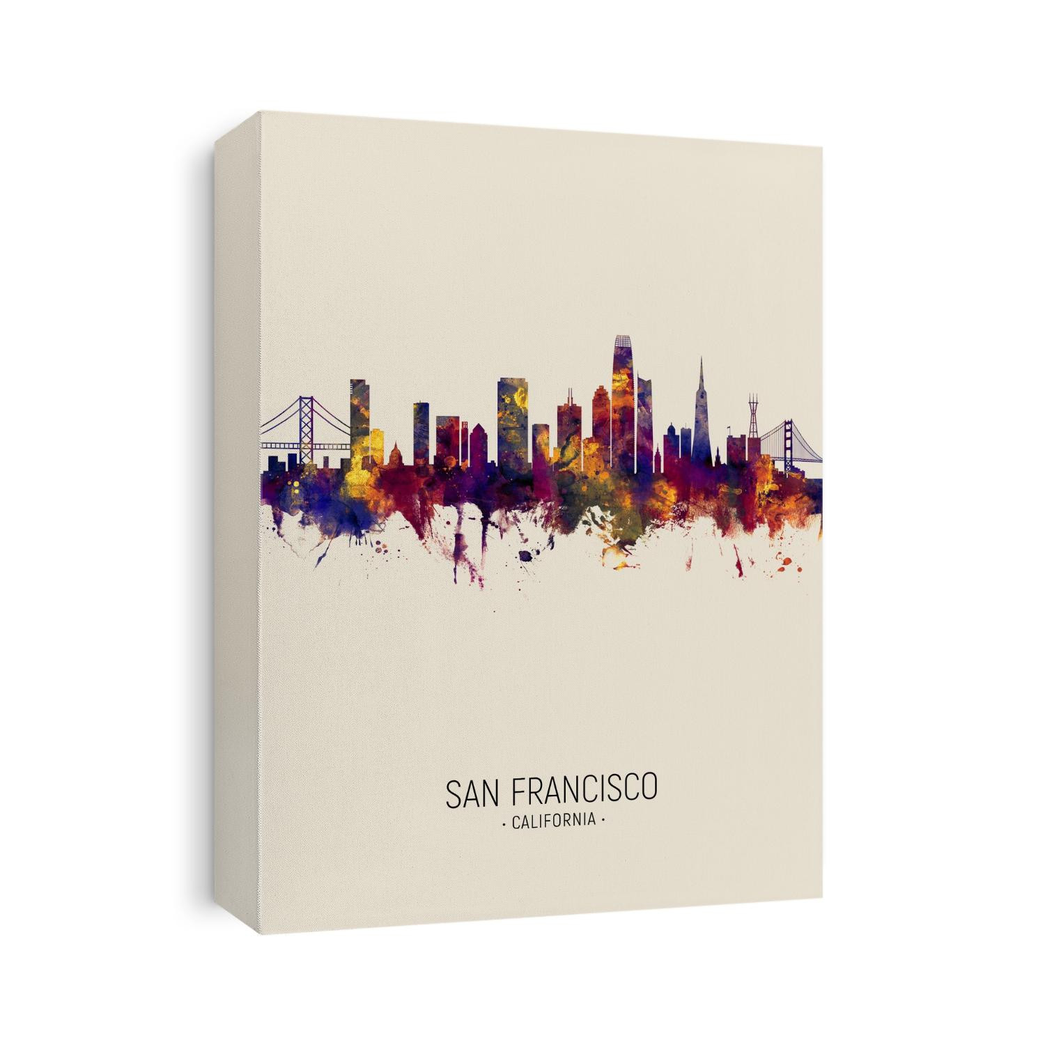 Watercolor art print of the skyline of San Francisco, California, United States