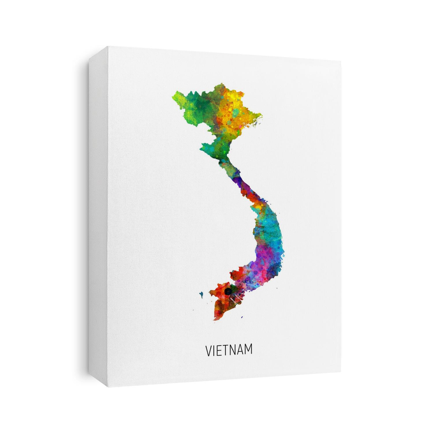 A watercolor map of Vietnam