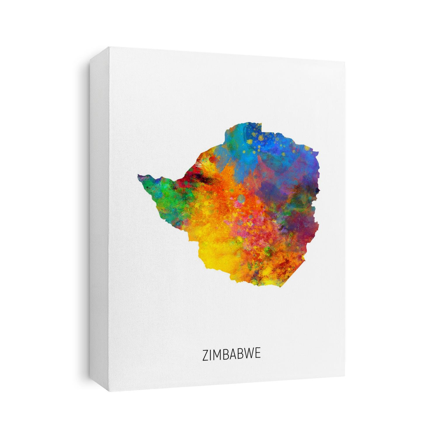 A watercolor map of Zimbabwe