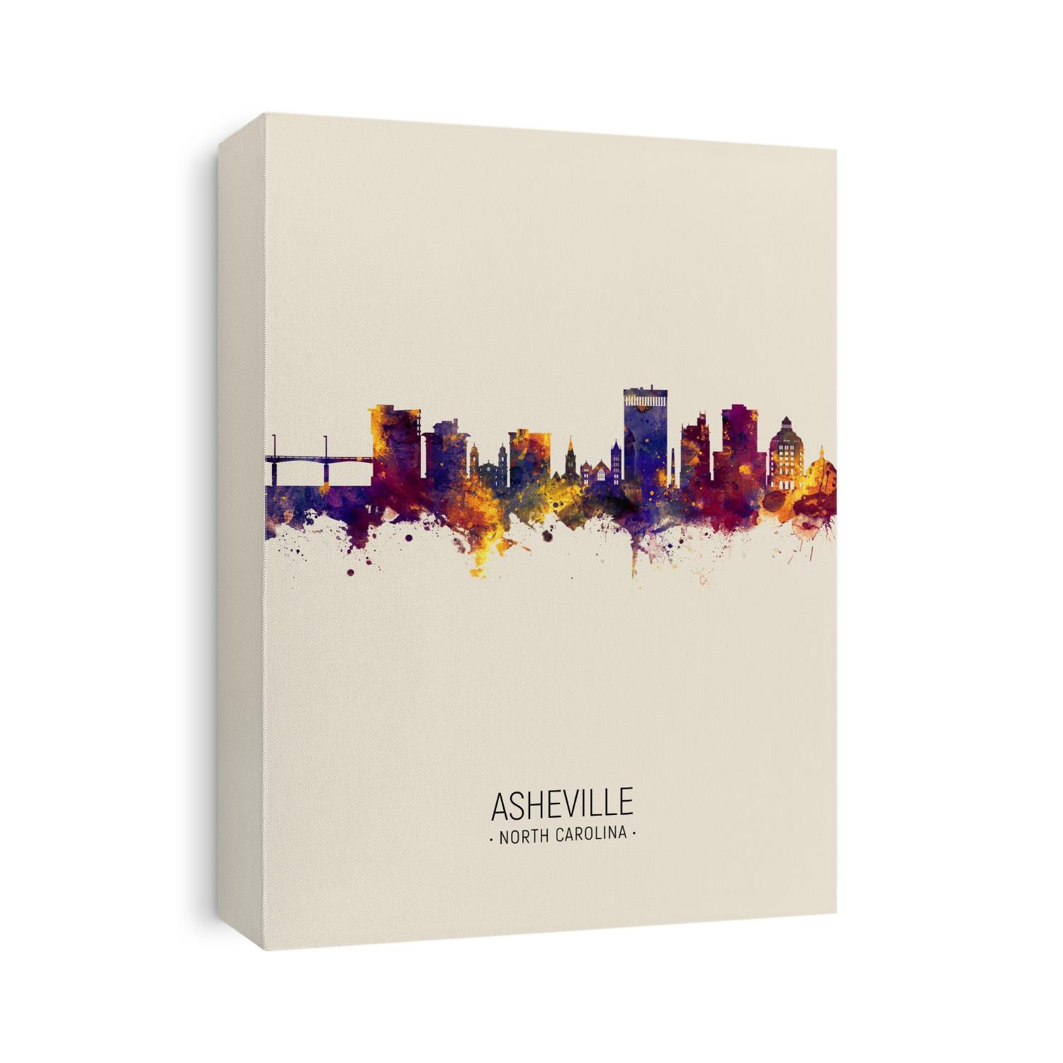Watercolor art print of the skyline of Asheville, North Carolina, United States