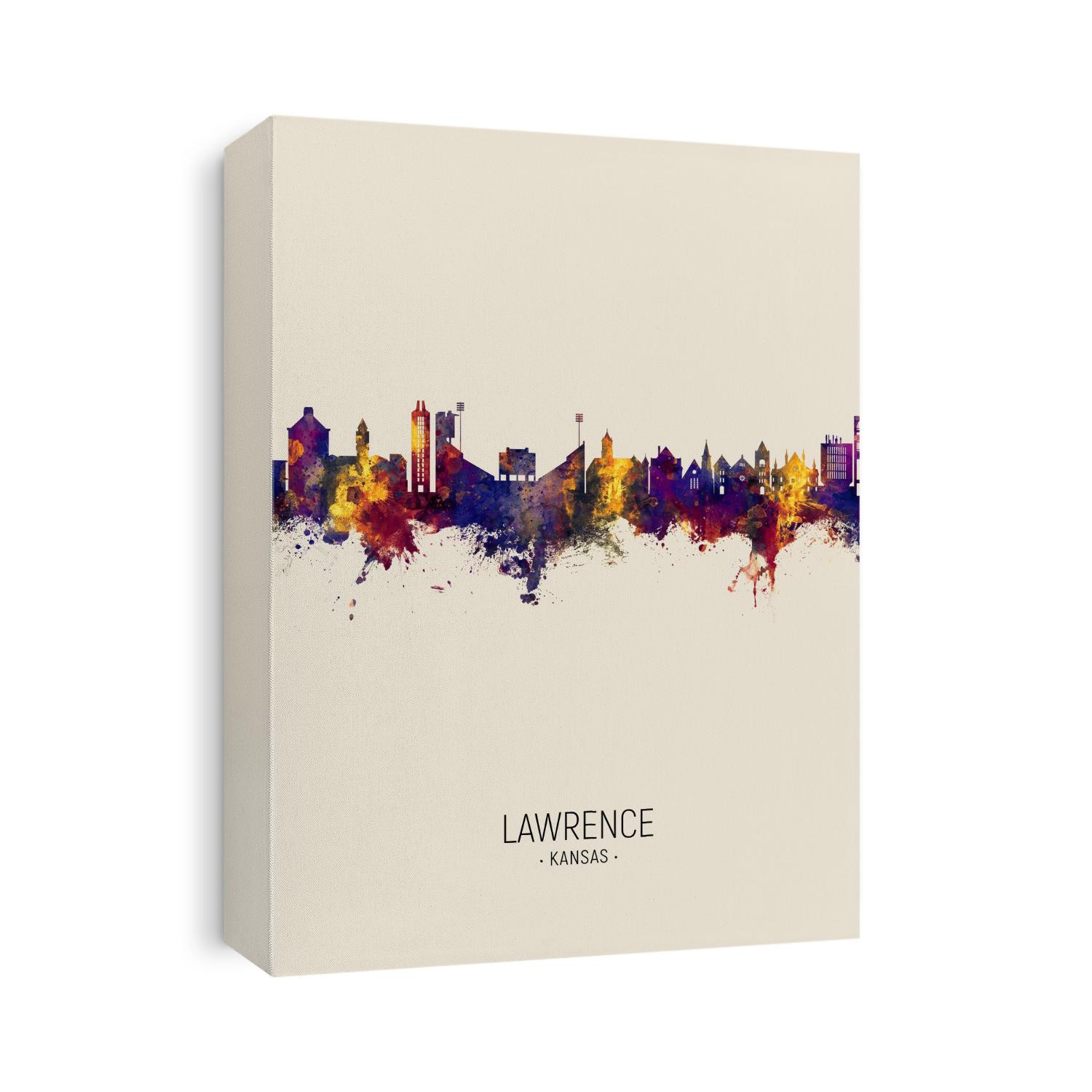 Watercolor art print of the skyline of Lawrence, Kansas, United States