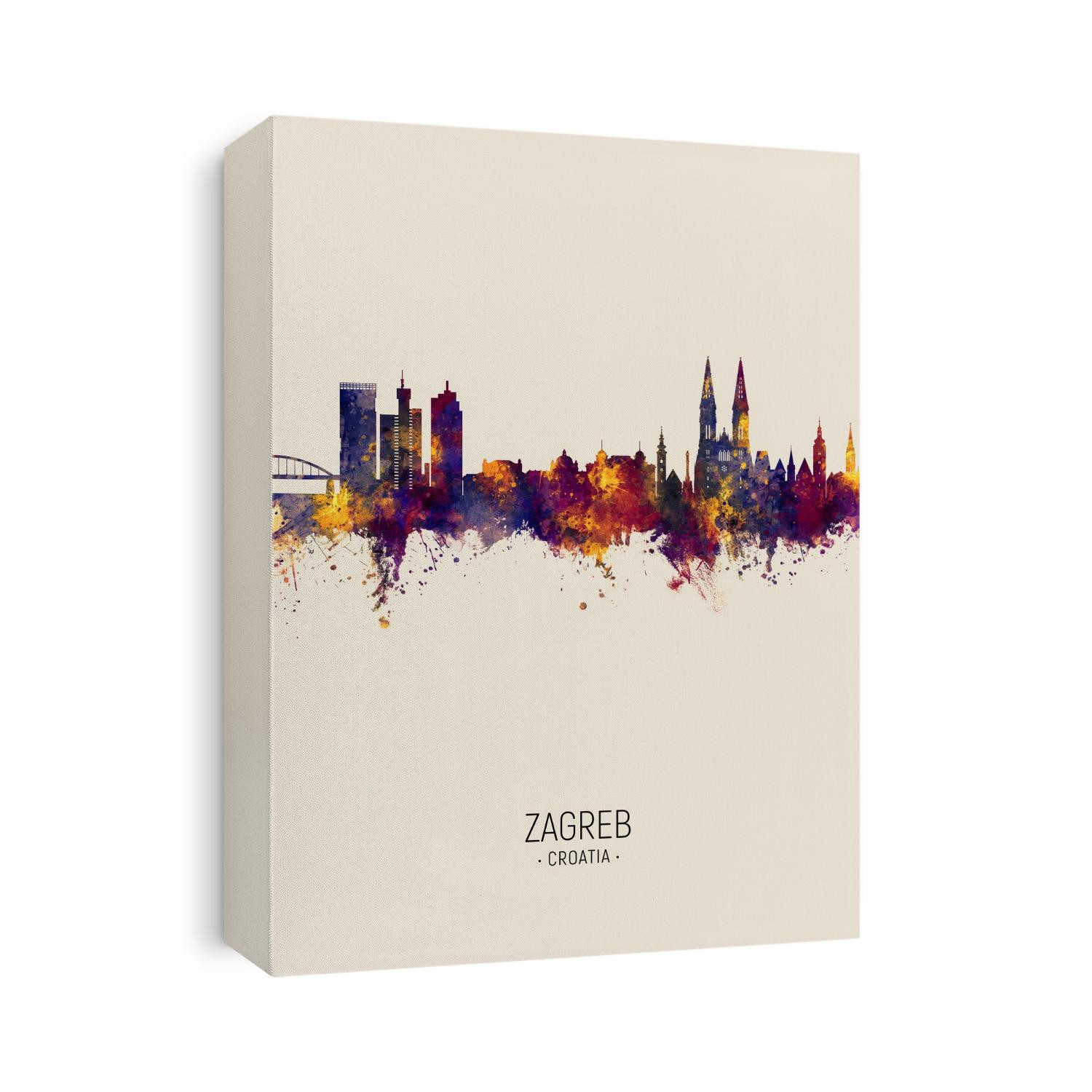Watercolor art print of the skyline of Zagreb, Croatia