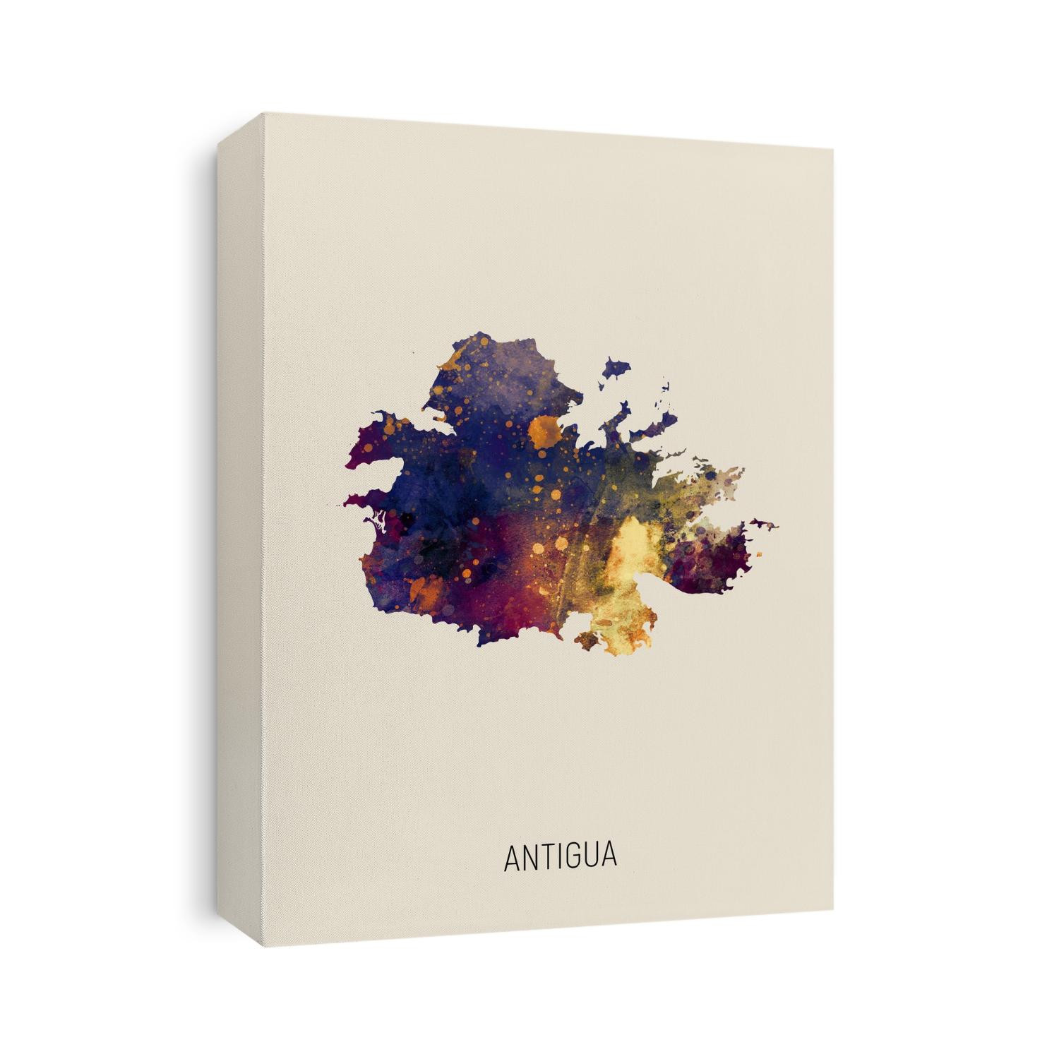 A watercolor map of Antigua