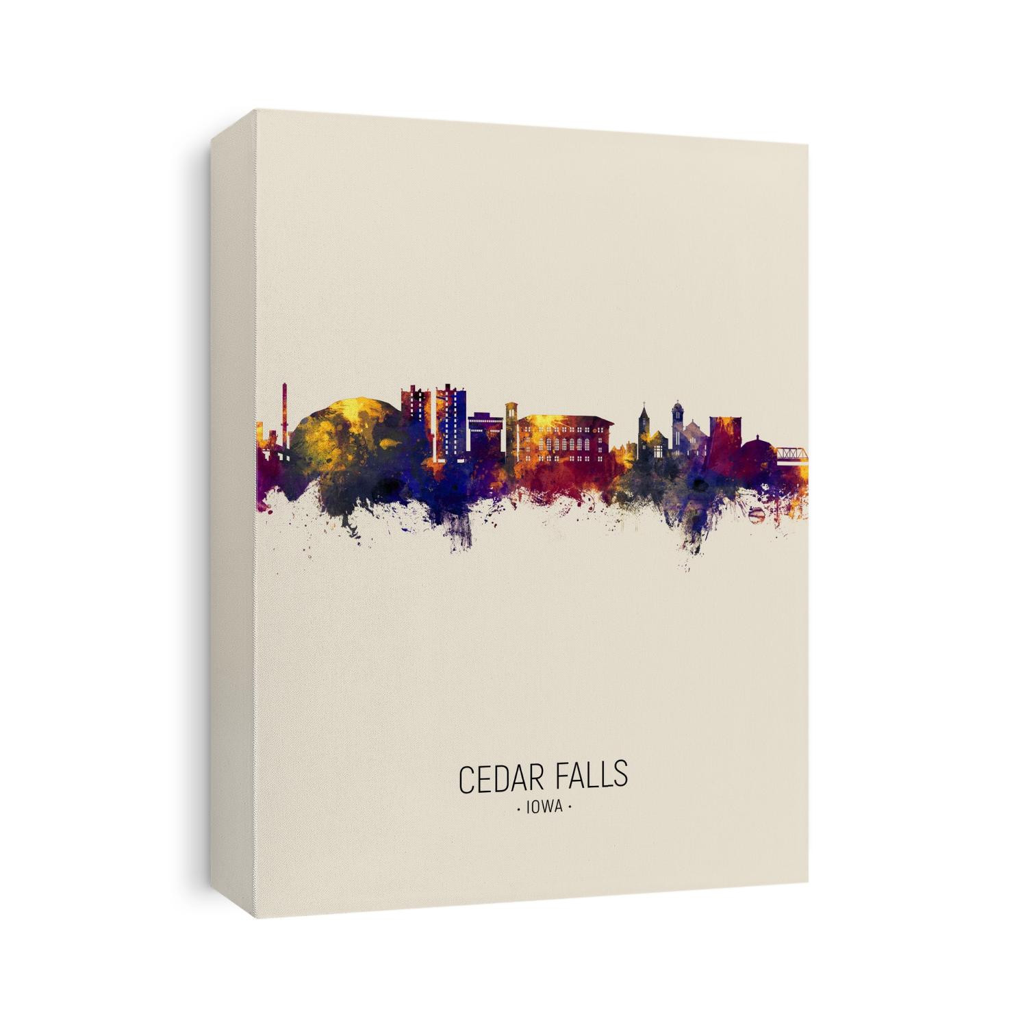 Watercolor art print of the skyline of Cedar Falls, Iowa