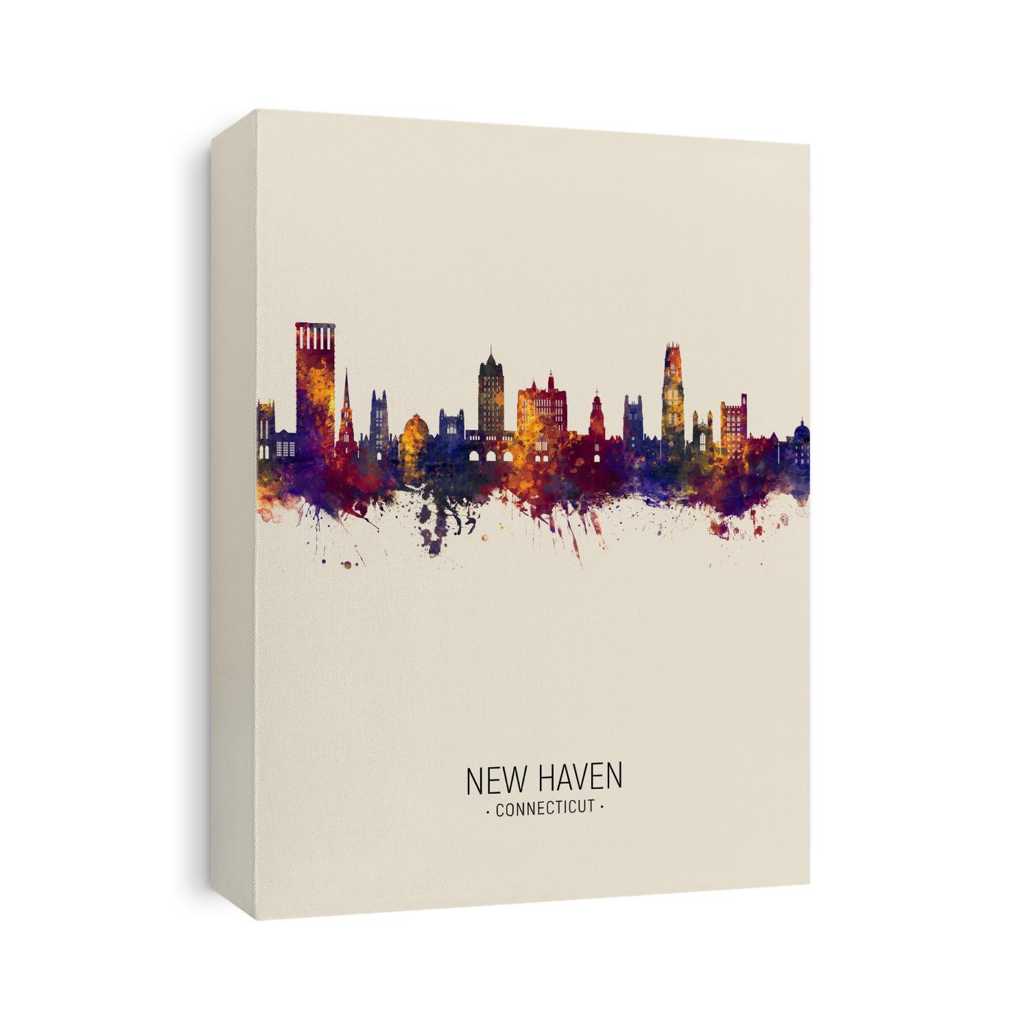 Watercolor art print of the skyline of New Haven, Connecticut York
