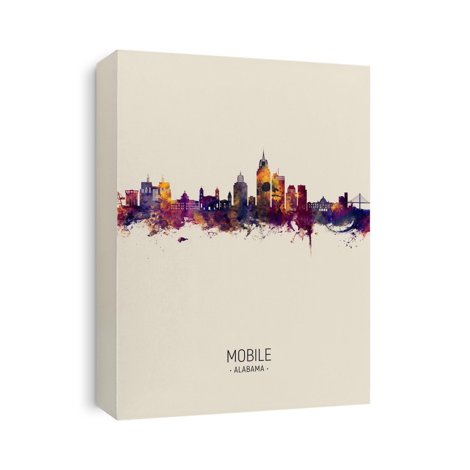 Watercolor art print of the skyline of Mobile, Alabama