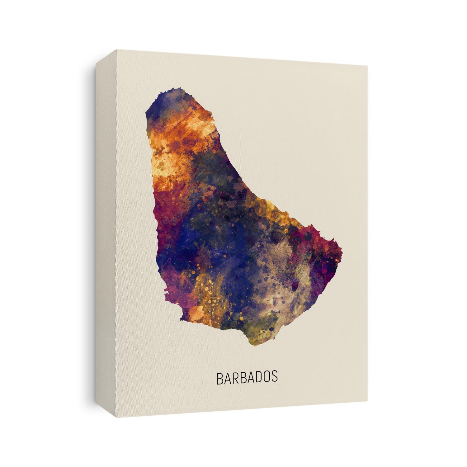 A watercolor map of Barbados