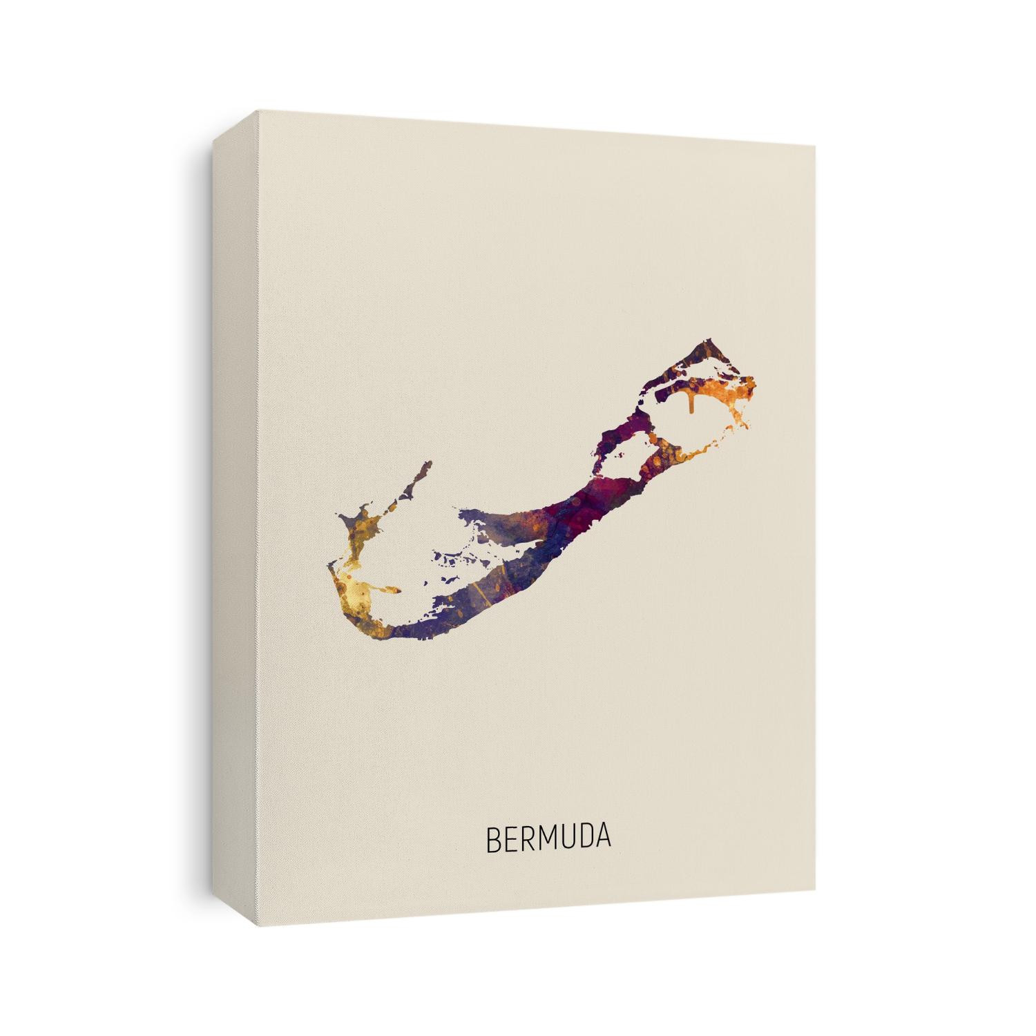 A watercolor map of Bermuda
