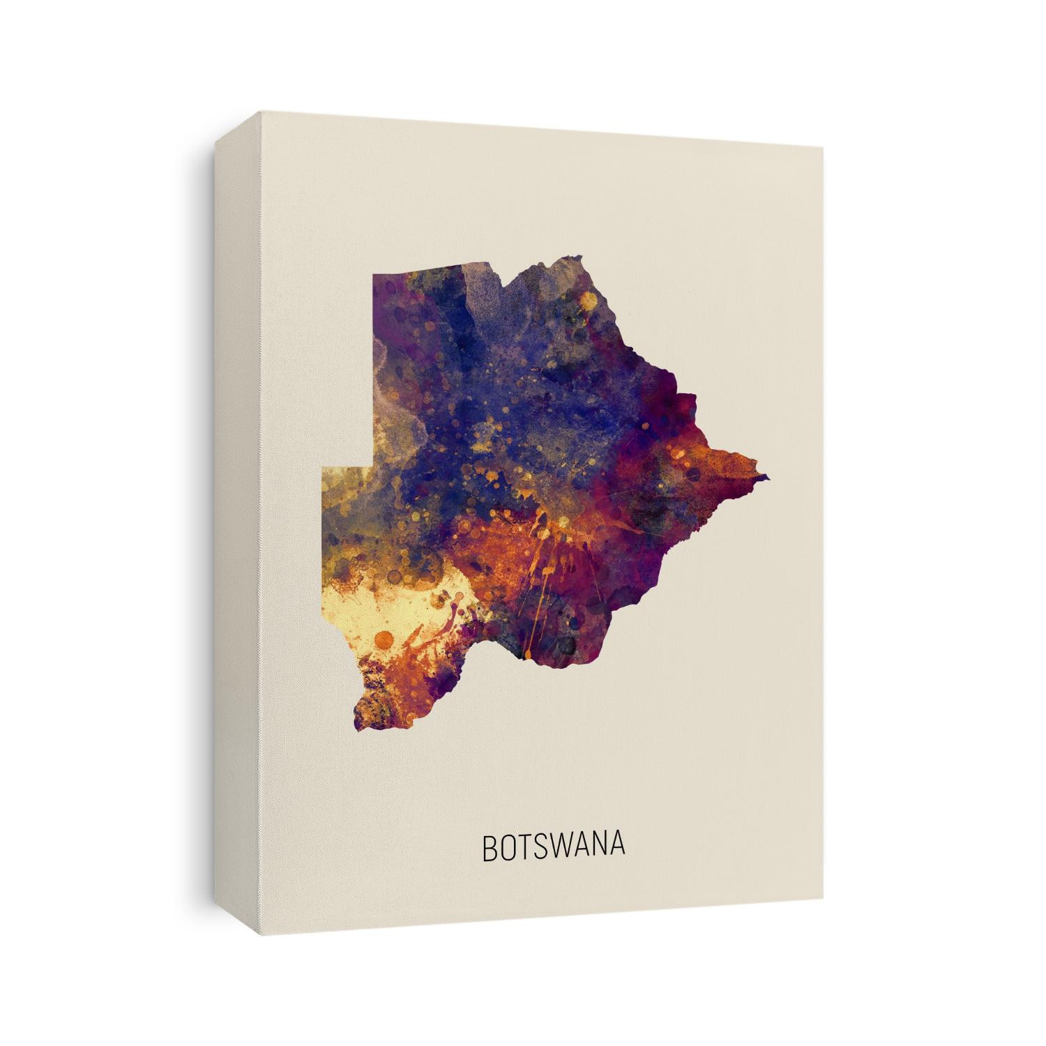 A watercolor map of Botswana