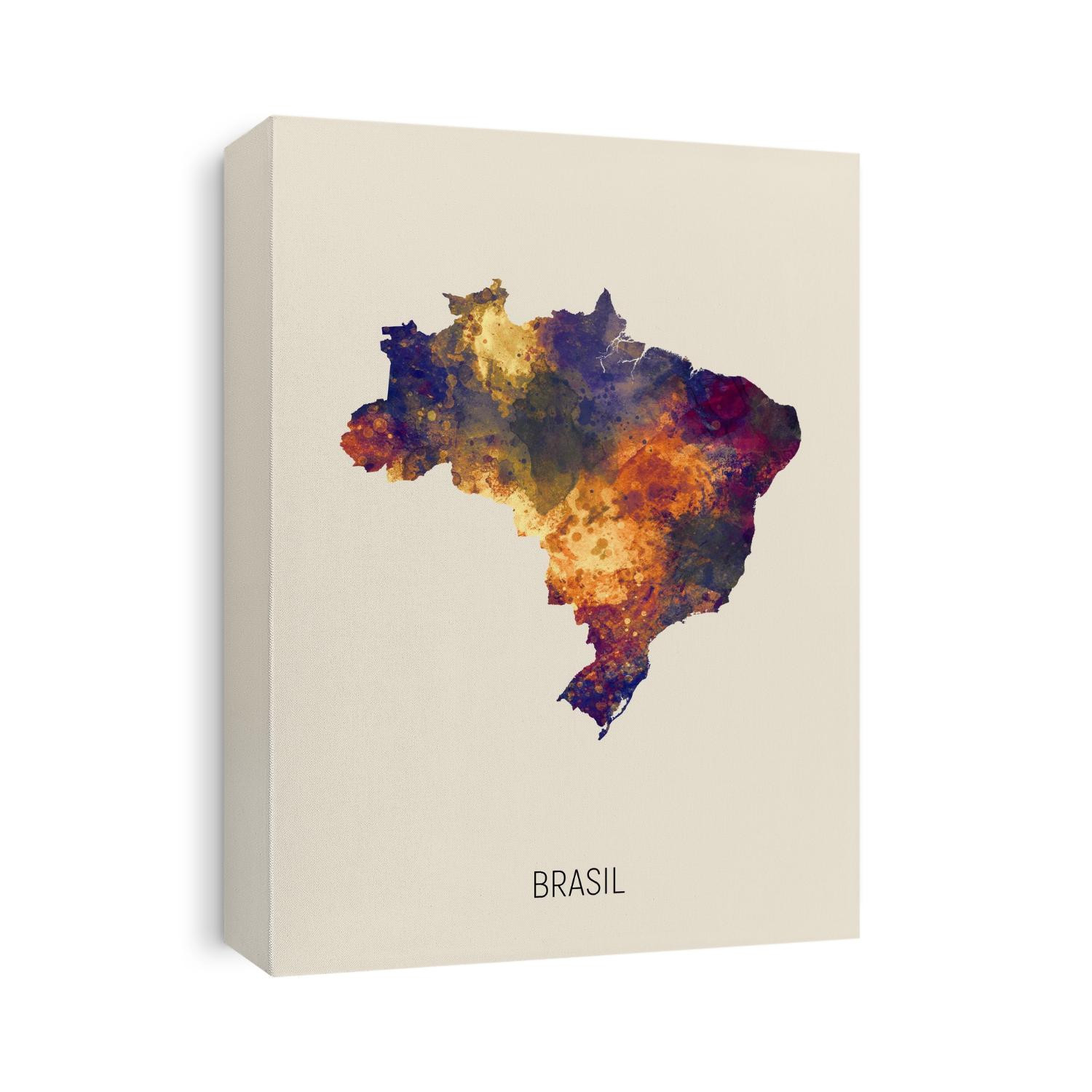 A watercolor map of Brasil