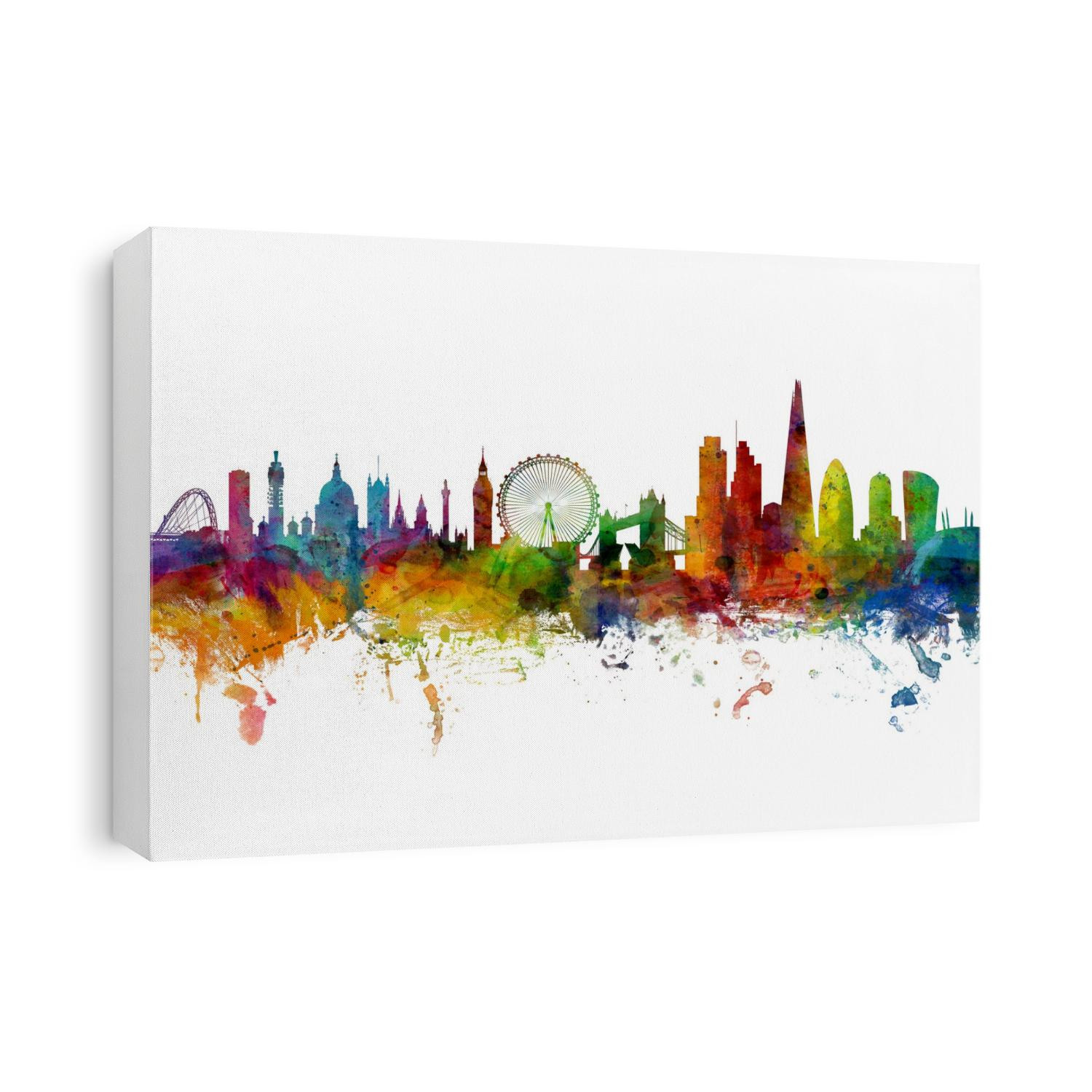 Watercolor art print of the skyline of the City of London, England