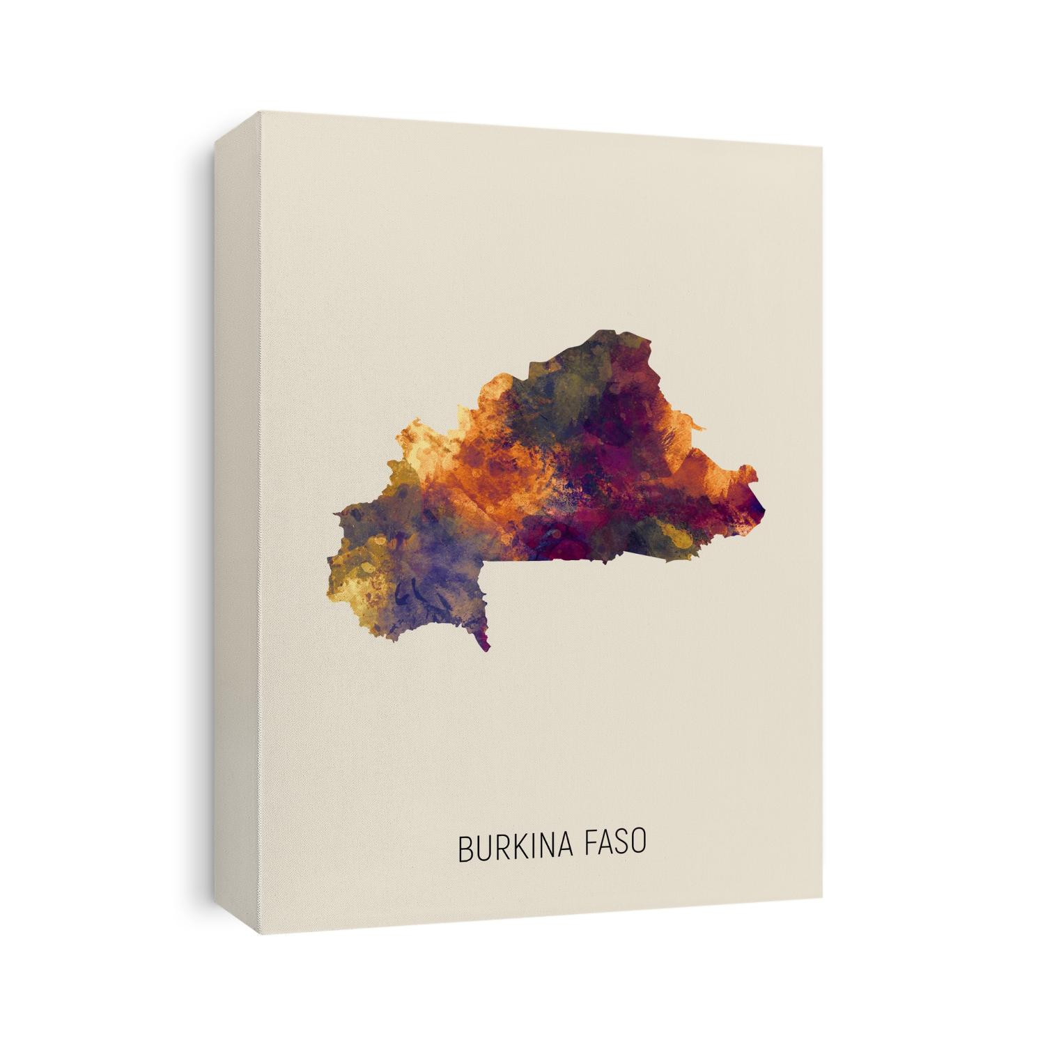 A watercolor map of Burkina Faso