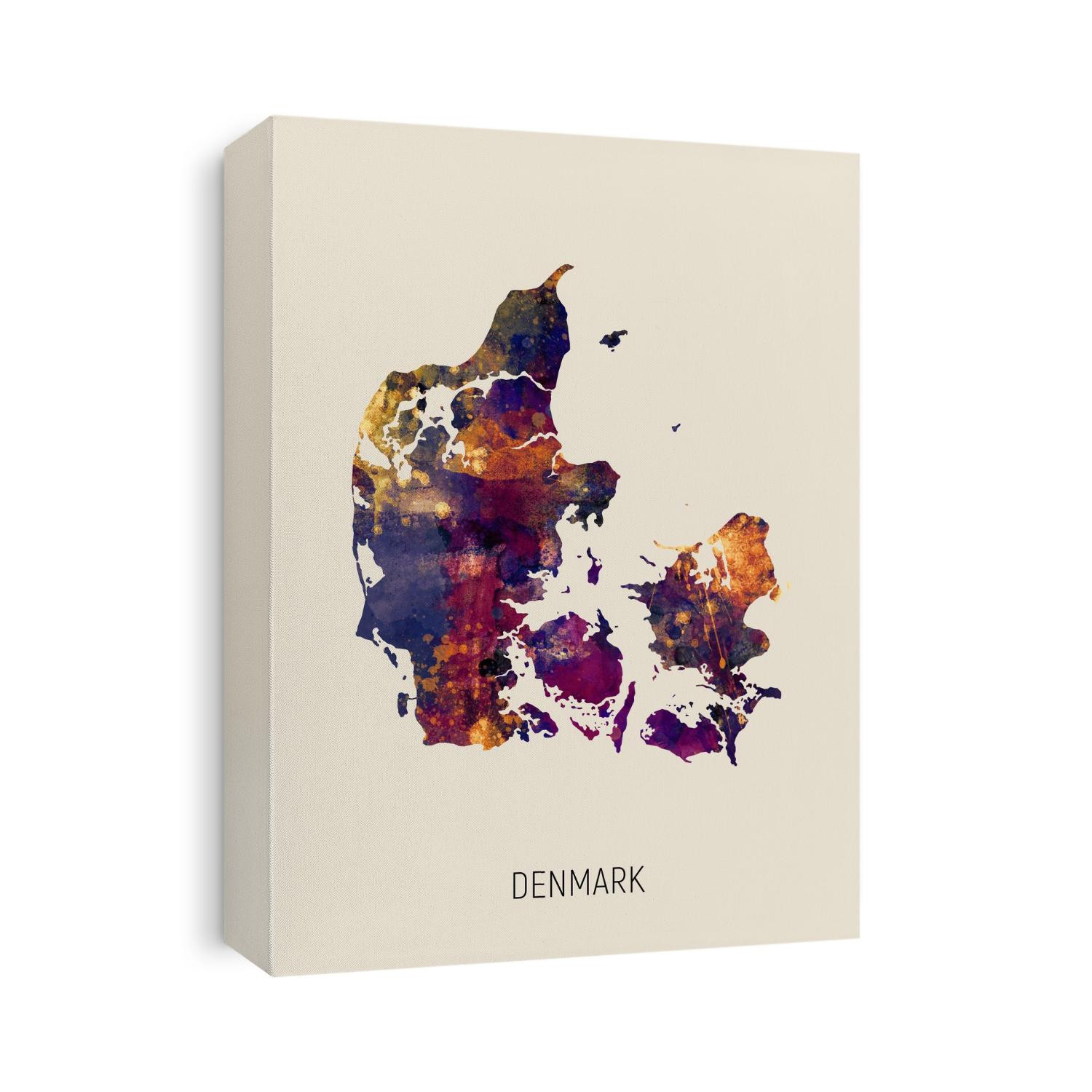 A watercolor map of Denmark
