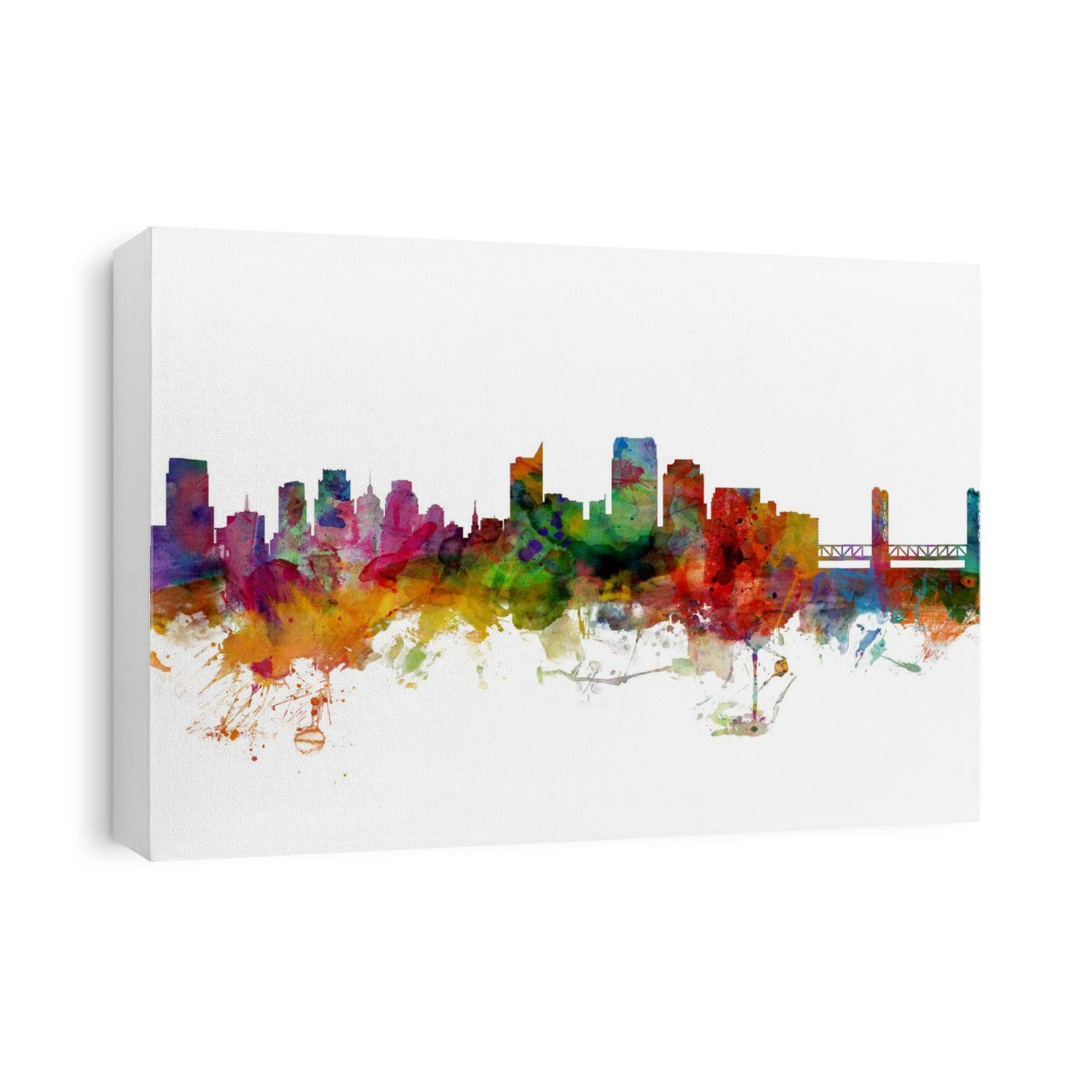 Watercolor art print of the skyline of Sacramento, California, United States