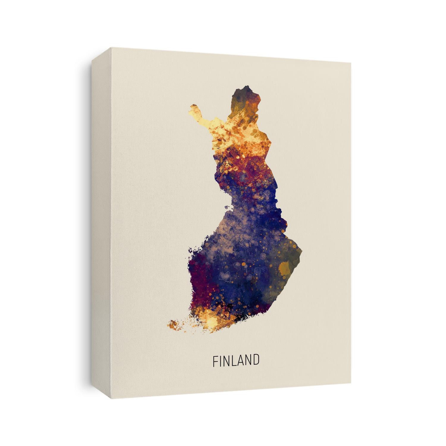 A watercolor map of Finland