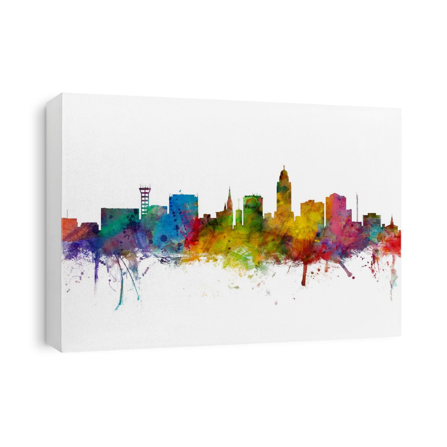 Watercolor art print of the skyline of Lincoln, Nebraska, United States