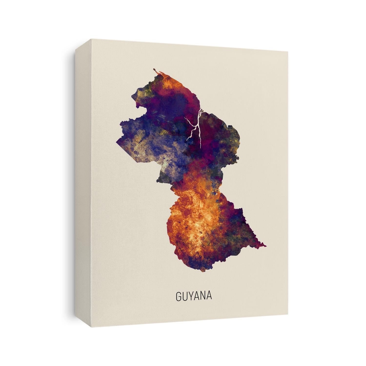 A watercolor map of Guyana