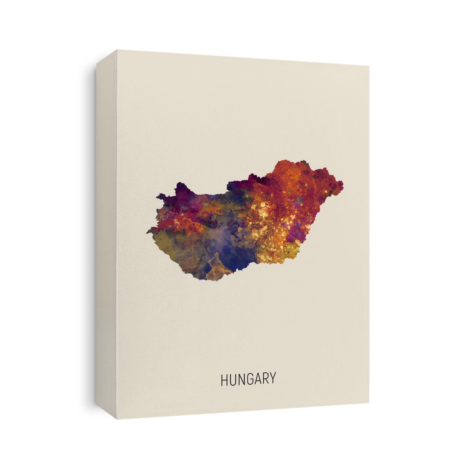 A watercolor map of Hungary