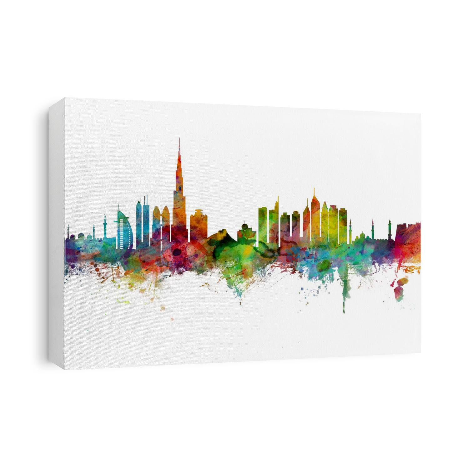 Watercolor art print of the skyline of Dubai, United Arab Emirates