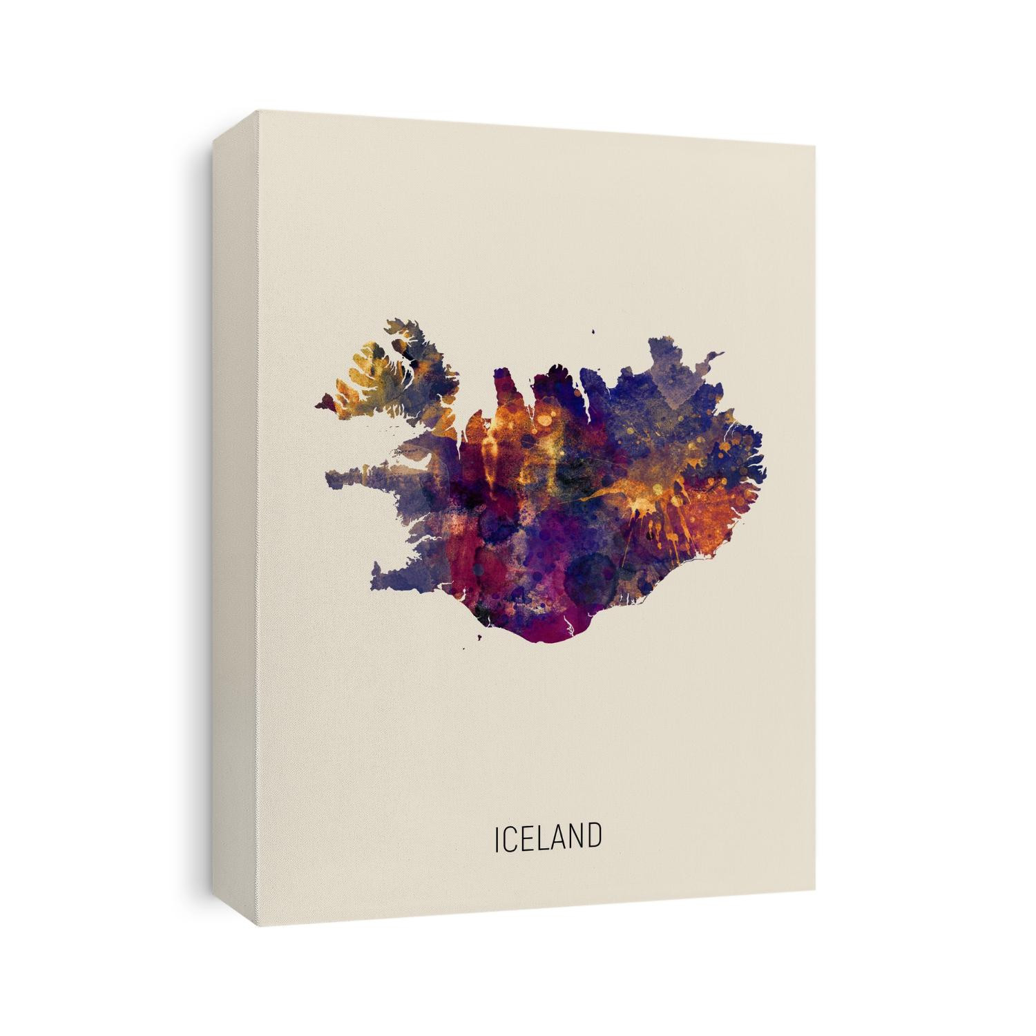 A watercolor map of Iceland