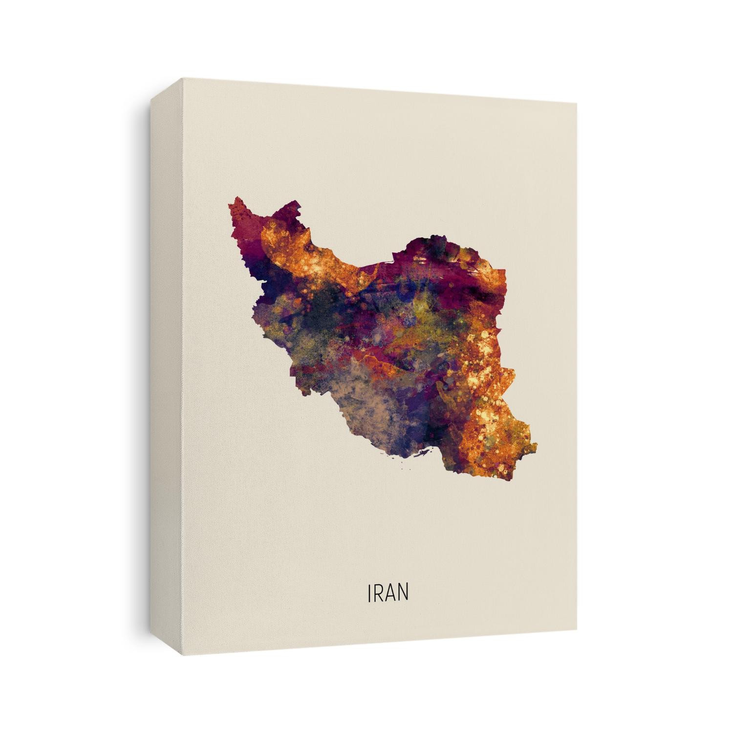 A watercolor map of Iran