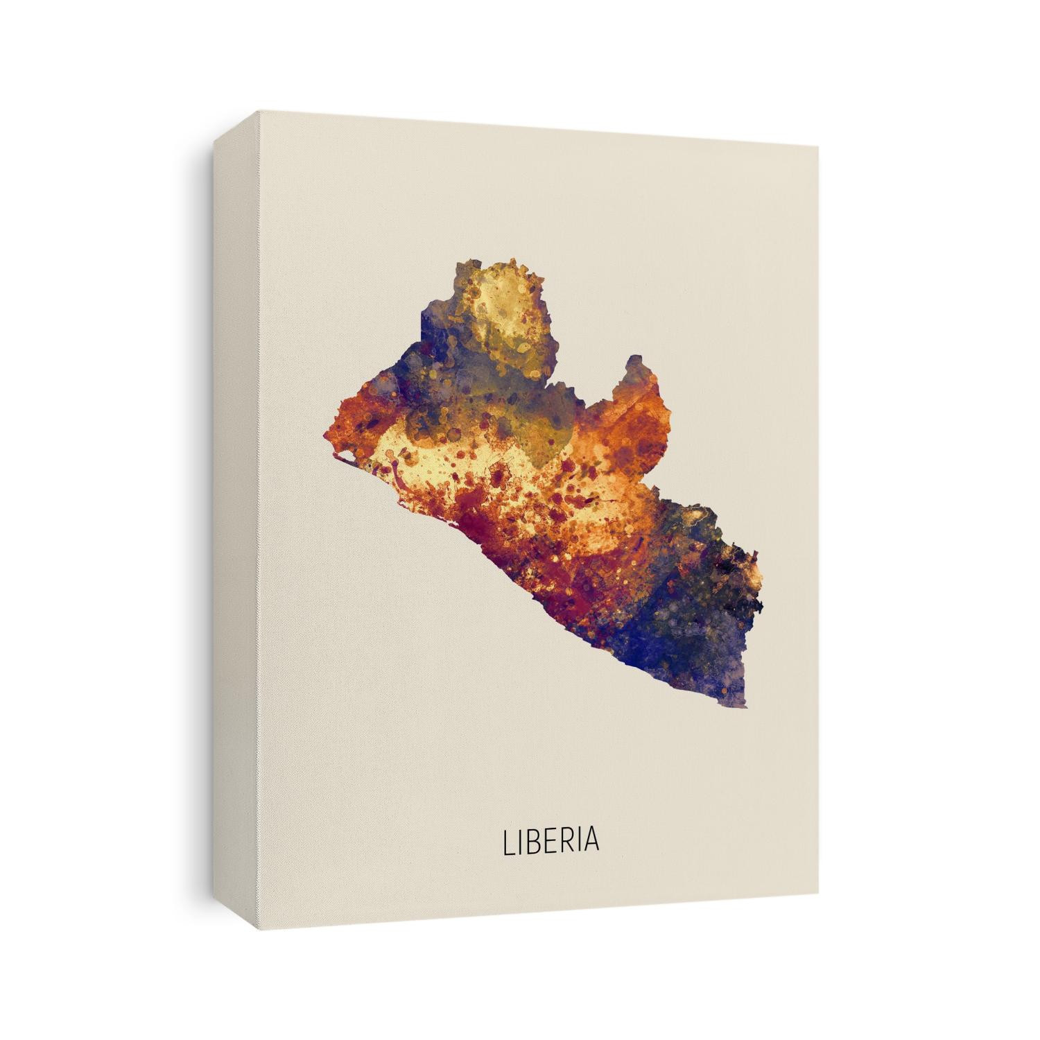 A watercolor map of Liberia