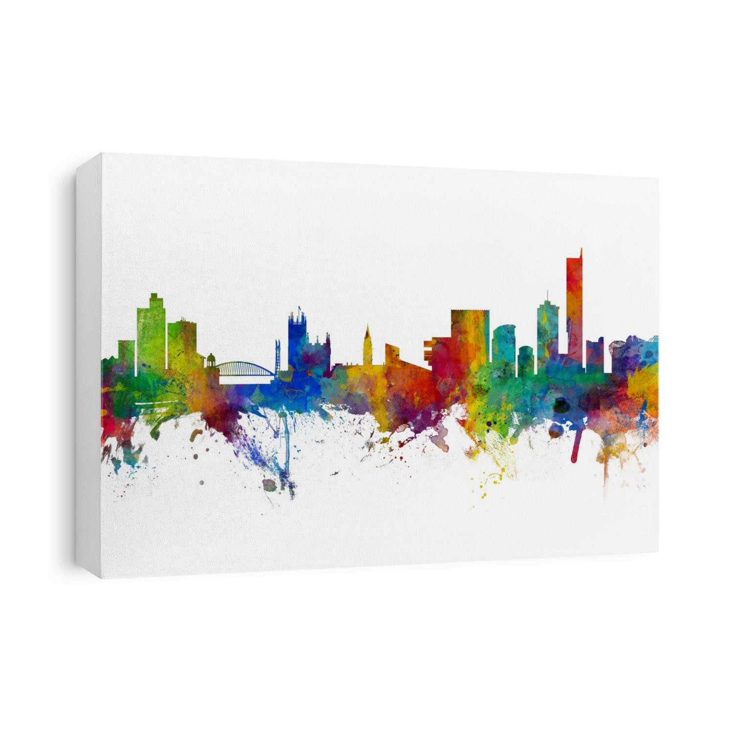 Watercolor art print of the skyline of Manchester, England, United Kingdom
