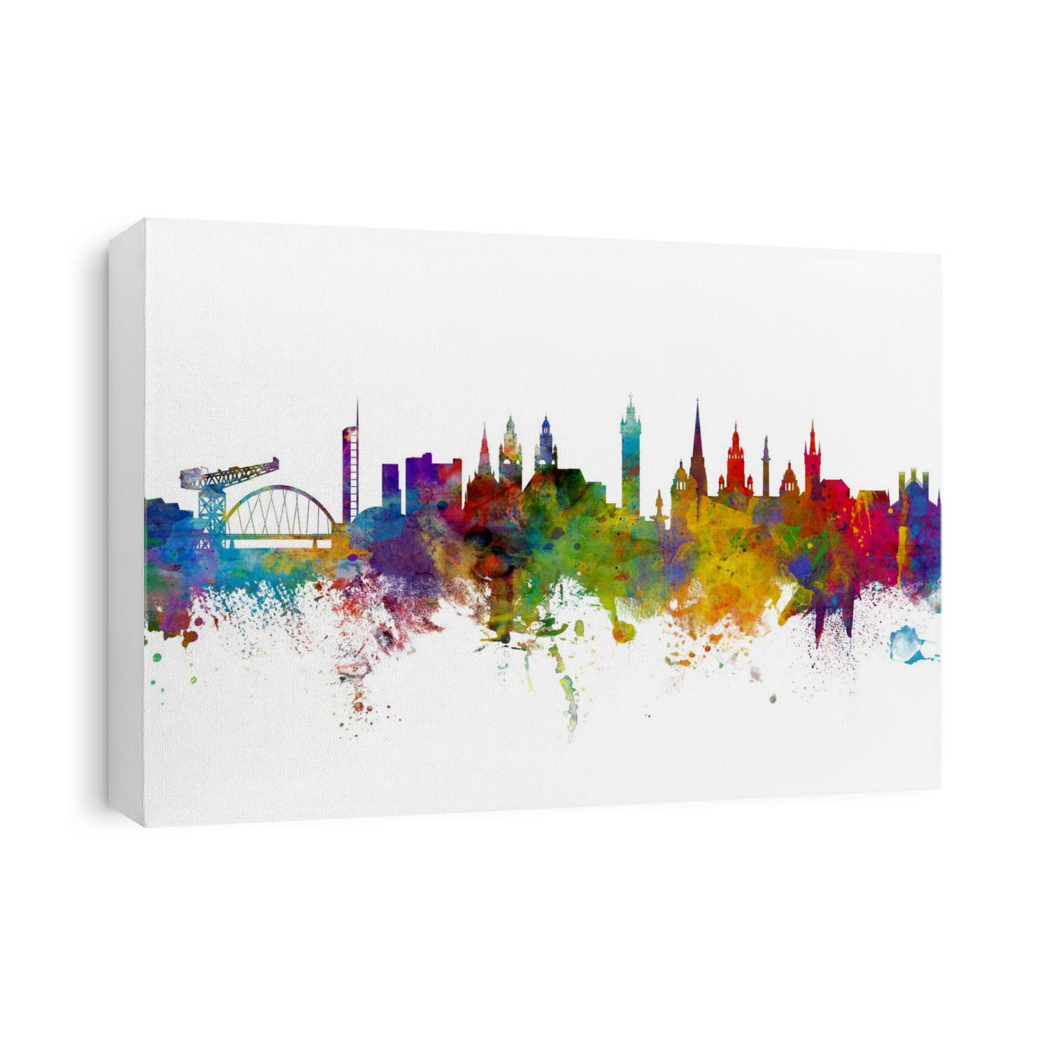 Watercolor art print of the skyline of Glasgow, Scotland, United Kingdom