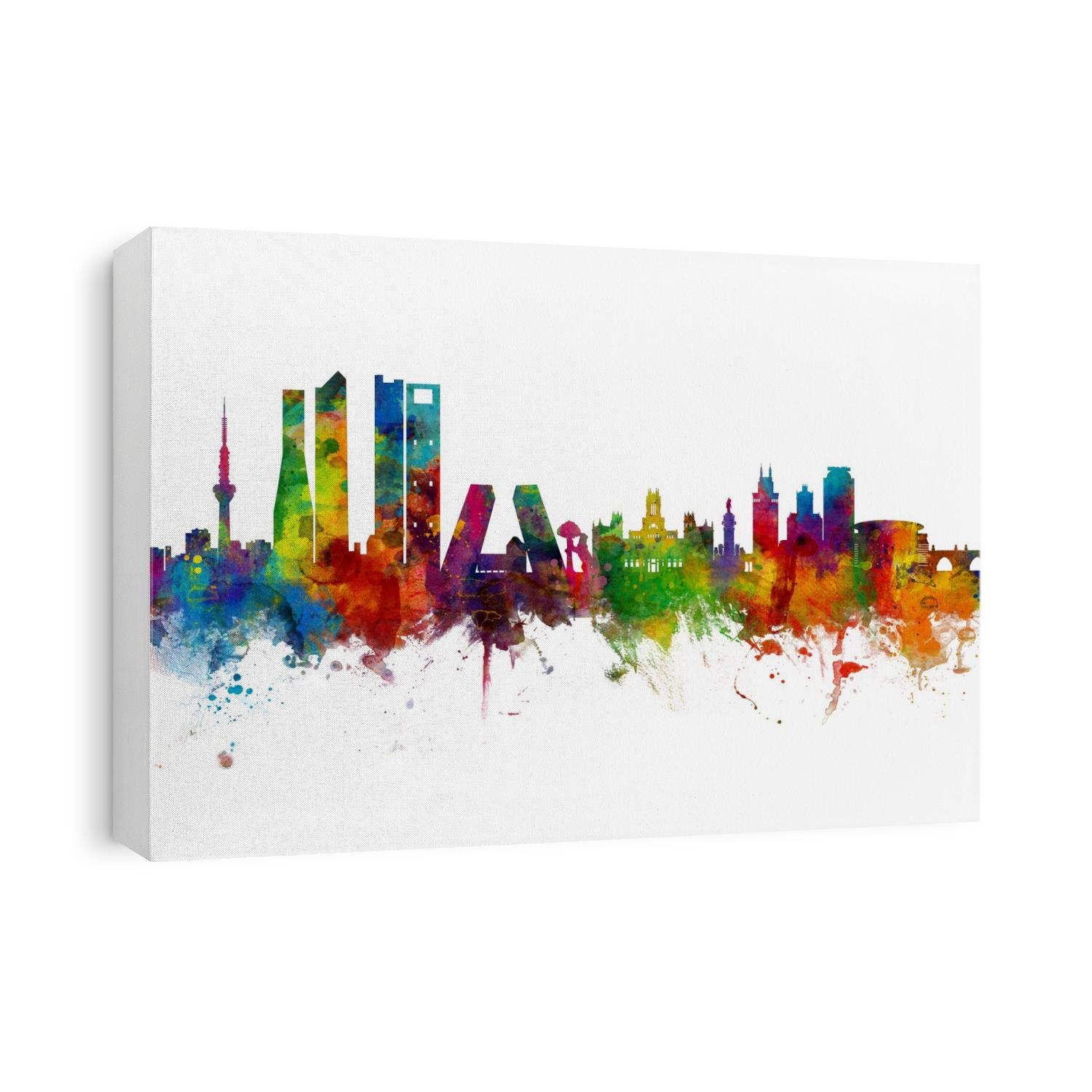 Watercolor art print of the skyline of Madrid, Spain