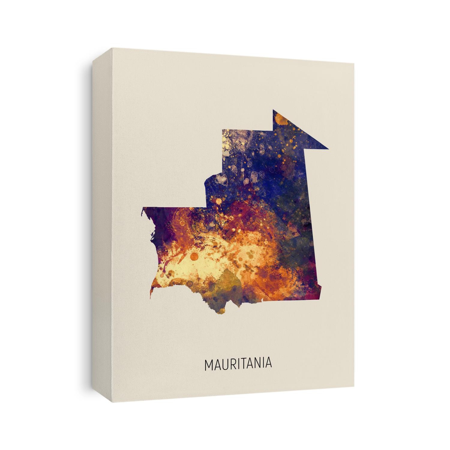 A watercolor map of Mauritania