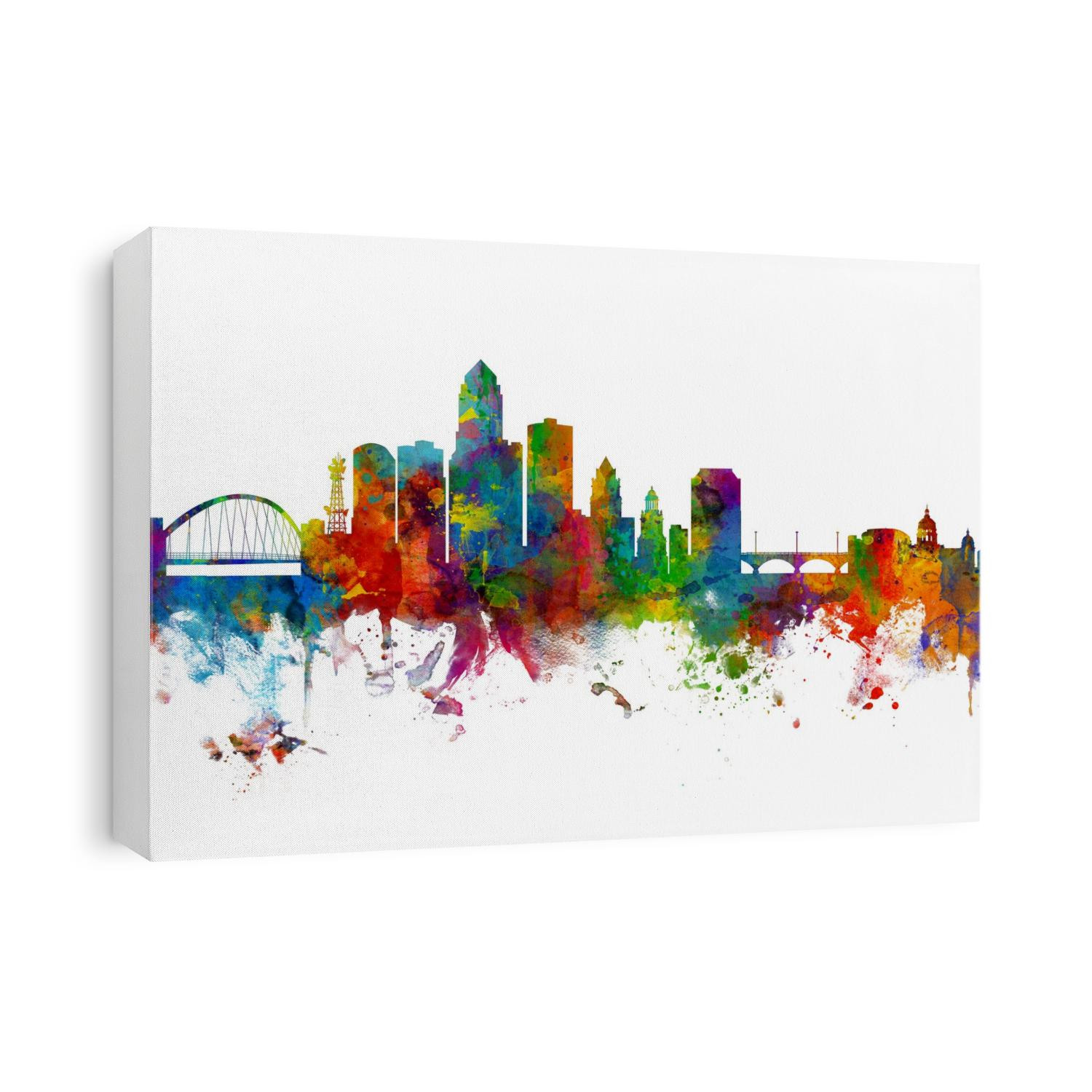 Watercolor art print of the skyline of Des Moines, Iowa, United States